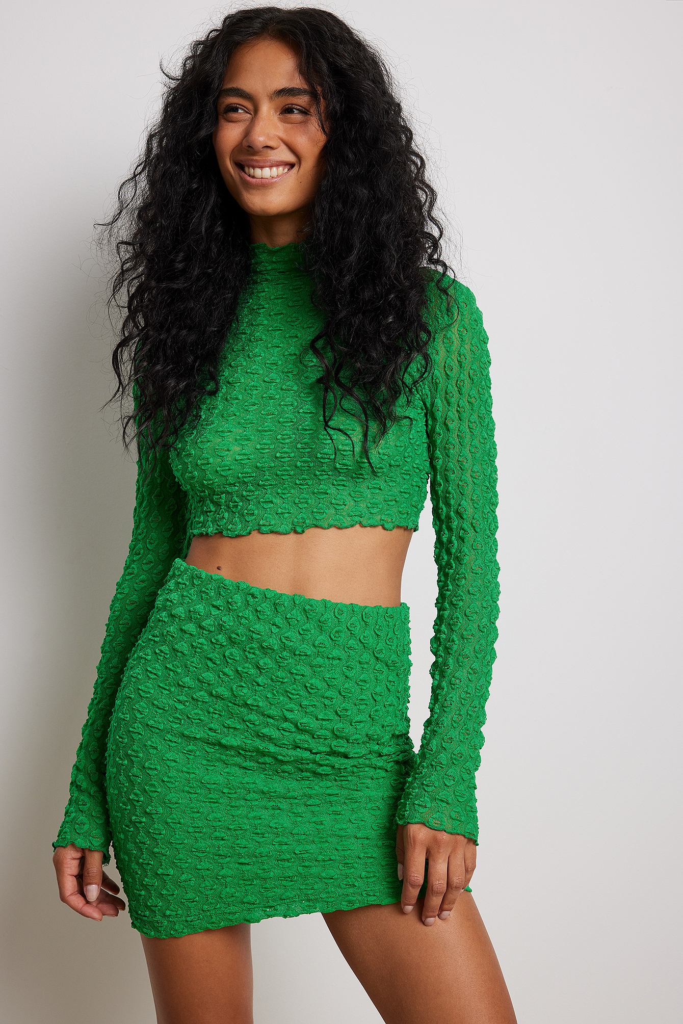 NA-KD Fitted Structured Mini Skirt - Green