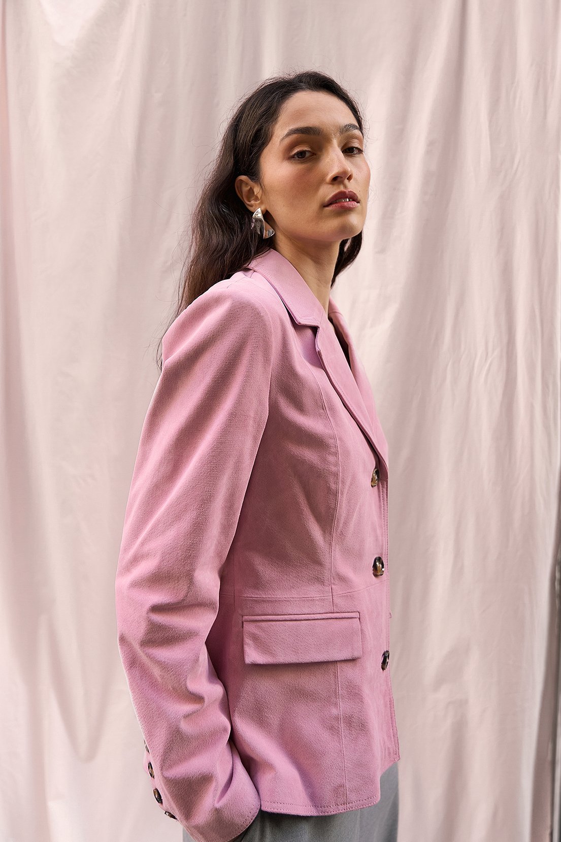 Premium Selection Getailleerde suède blazer - Echt leer - Roze - EU 32 - NA-KD / NAKD