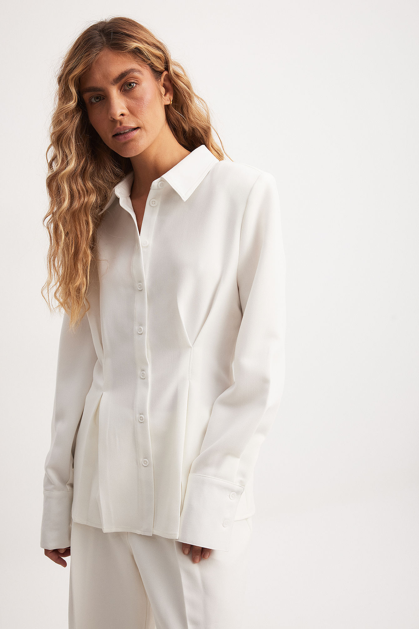 Fitted Waist Shoulder Padded Shirt White NA-KD - Main Image