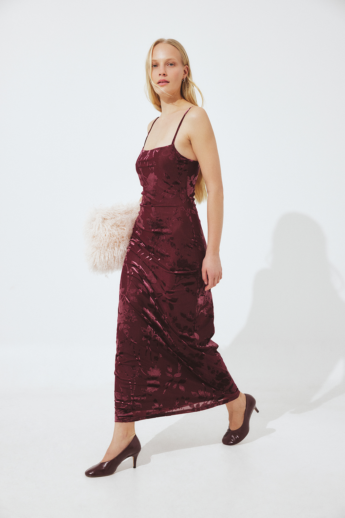 NA-KD Floral Print Maxi Dress - Party Dresses - Burgundy - M (EU 38-40) - NA-KD / NAKD