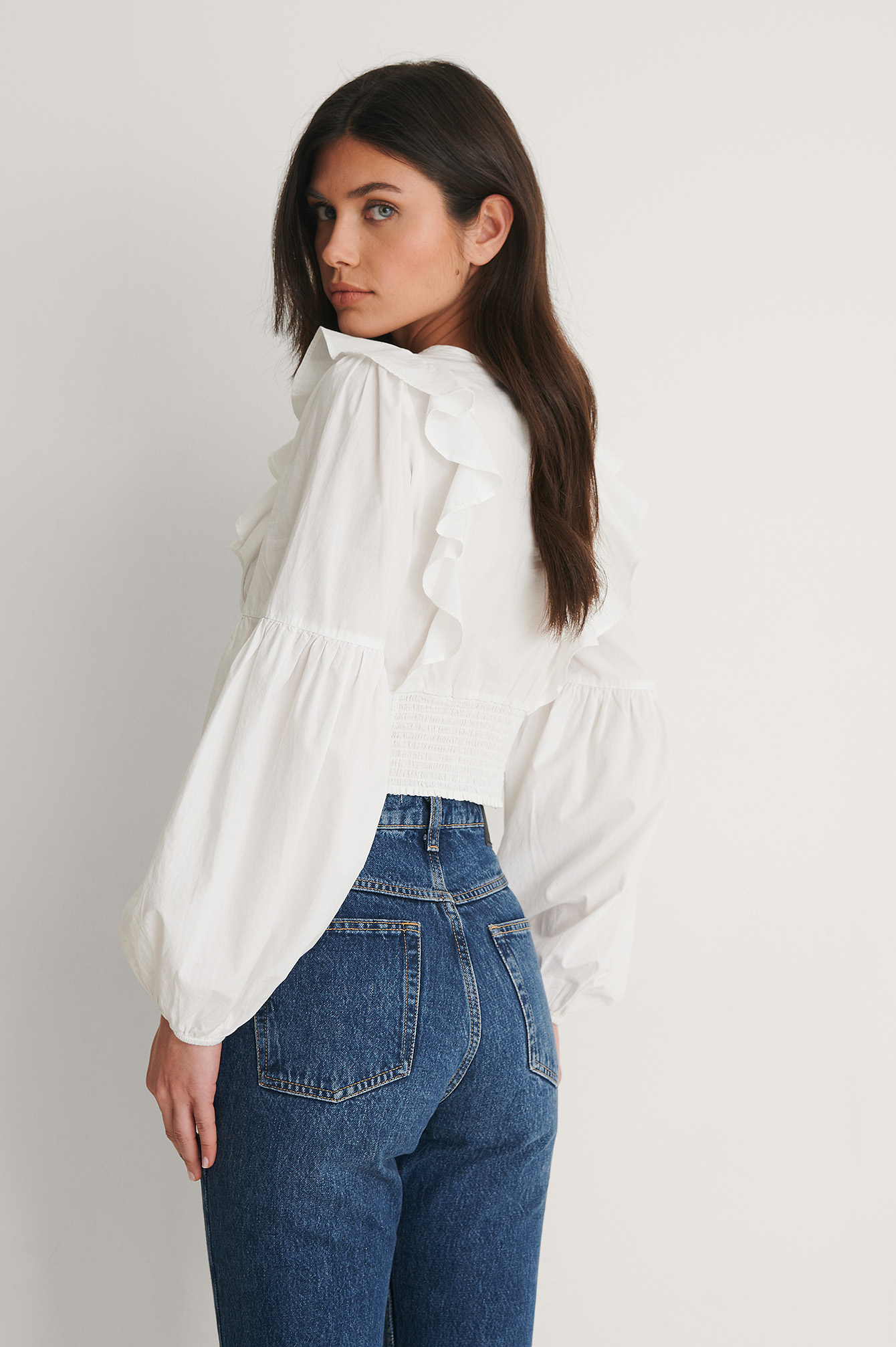 Buttoned Cotton Frill Blouse White | na 