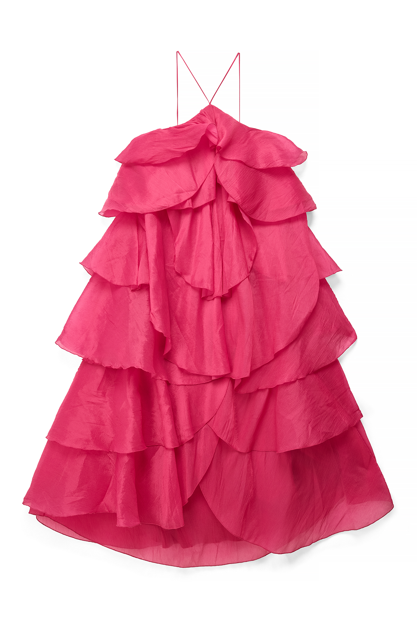 Cerise Flounce Detail Maxi Dress
