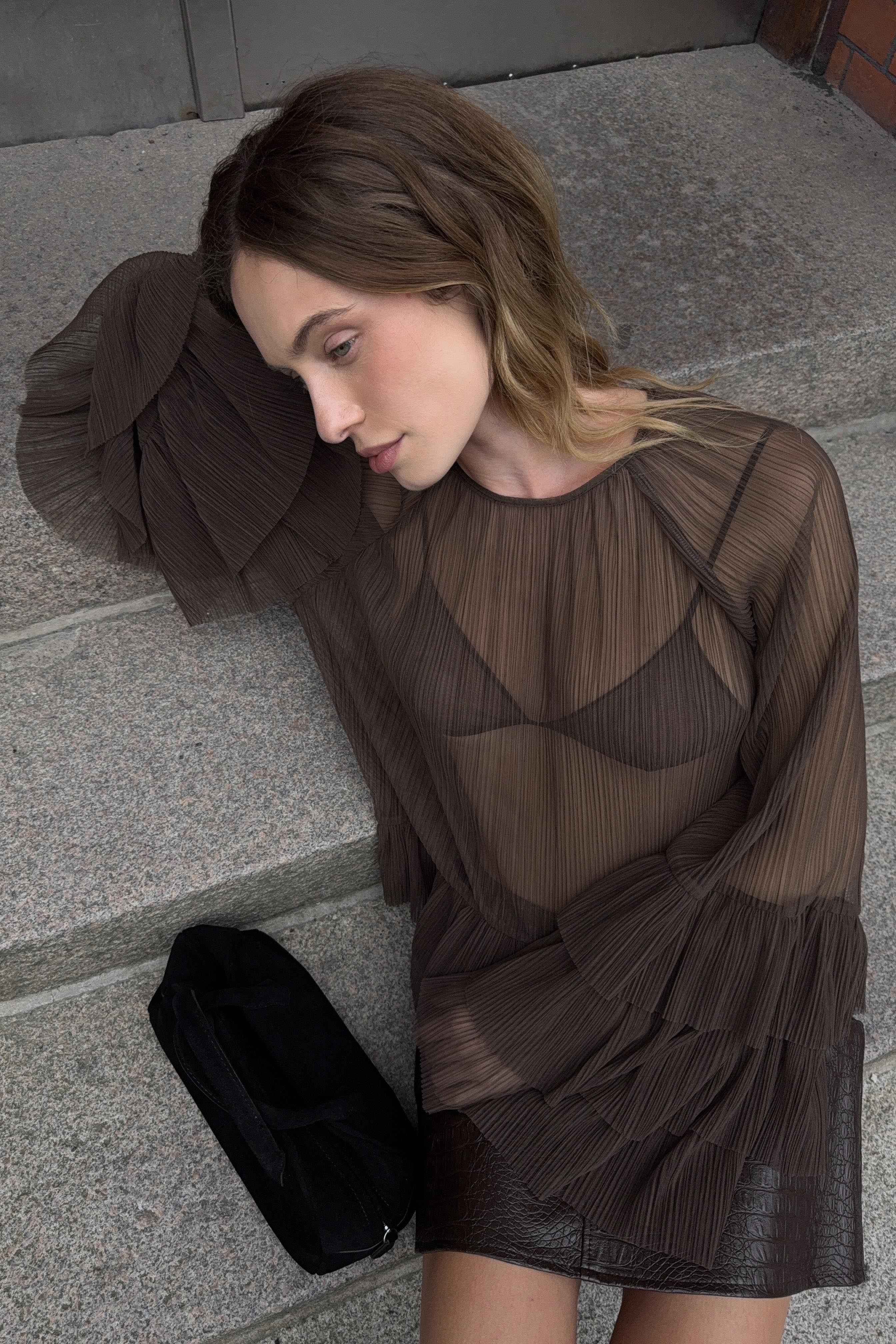 NA-KD Flounce Sleeve Blouse - Blouses - Brown - M (EU 38-40) - NA-KD / NAKD