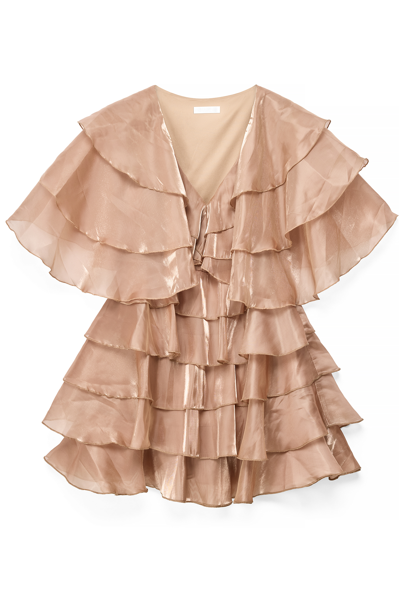 Pink champagne Flounce V-Neck Mini Dress