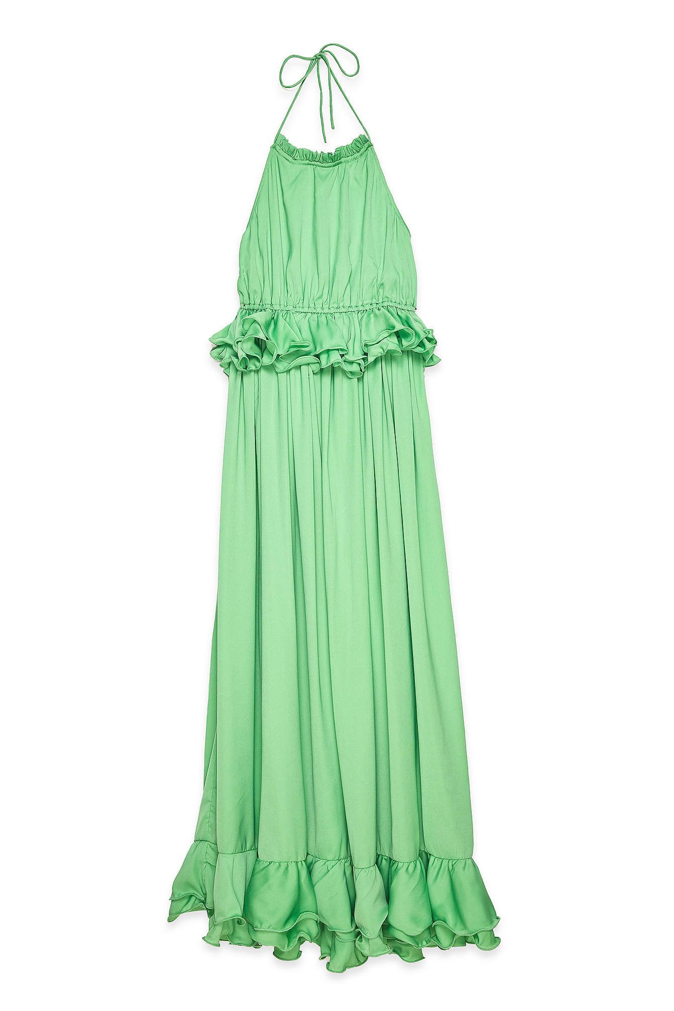 Green Flounce Waist Halterneck Maxi Dress
