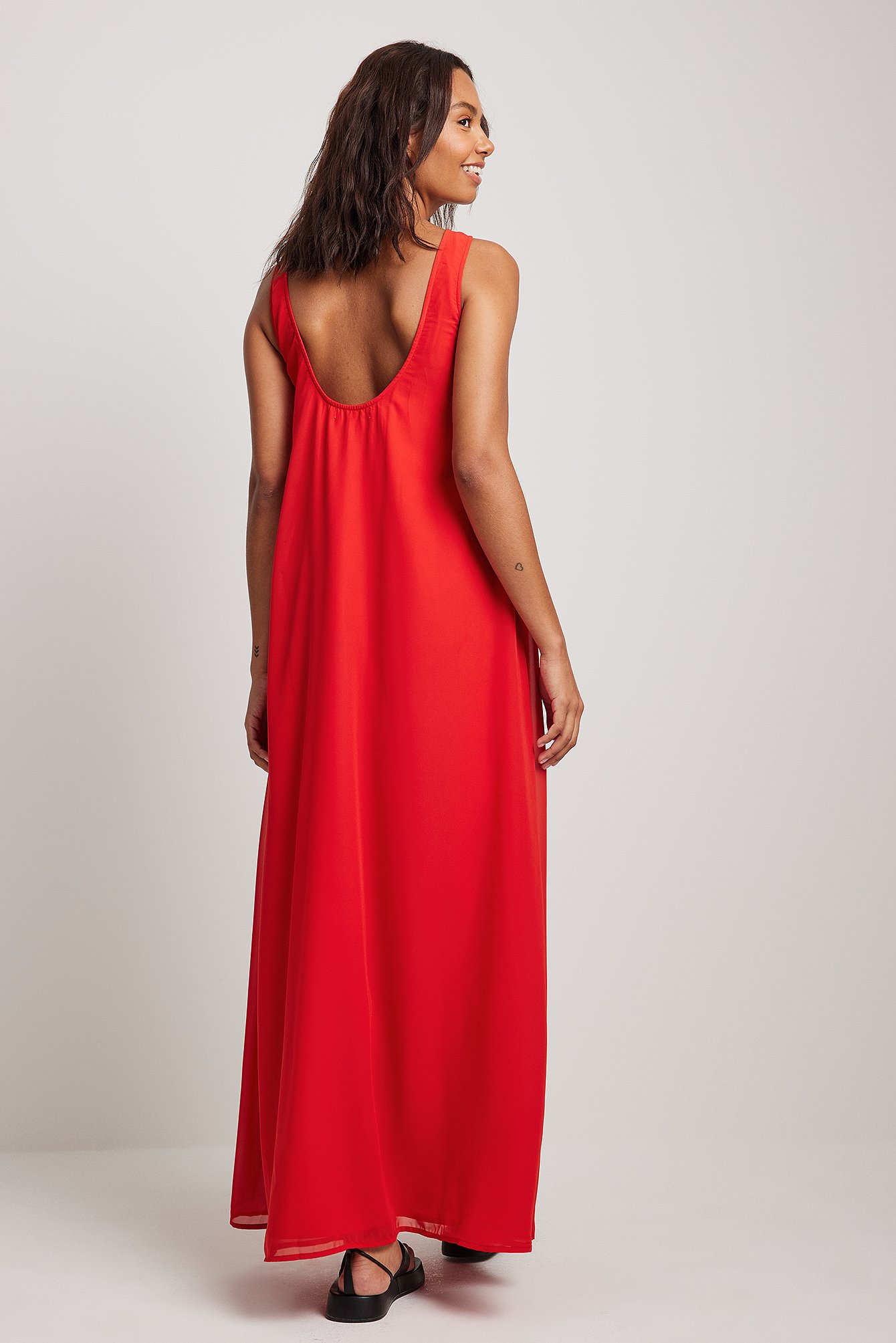 Red Flowy Chiffon Maxi Dress