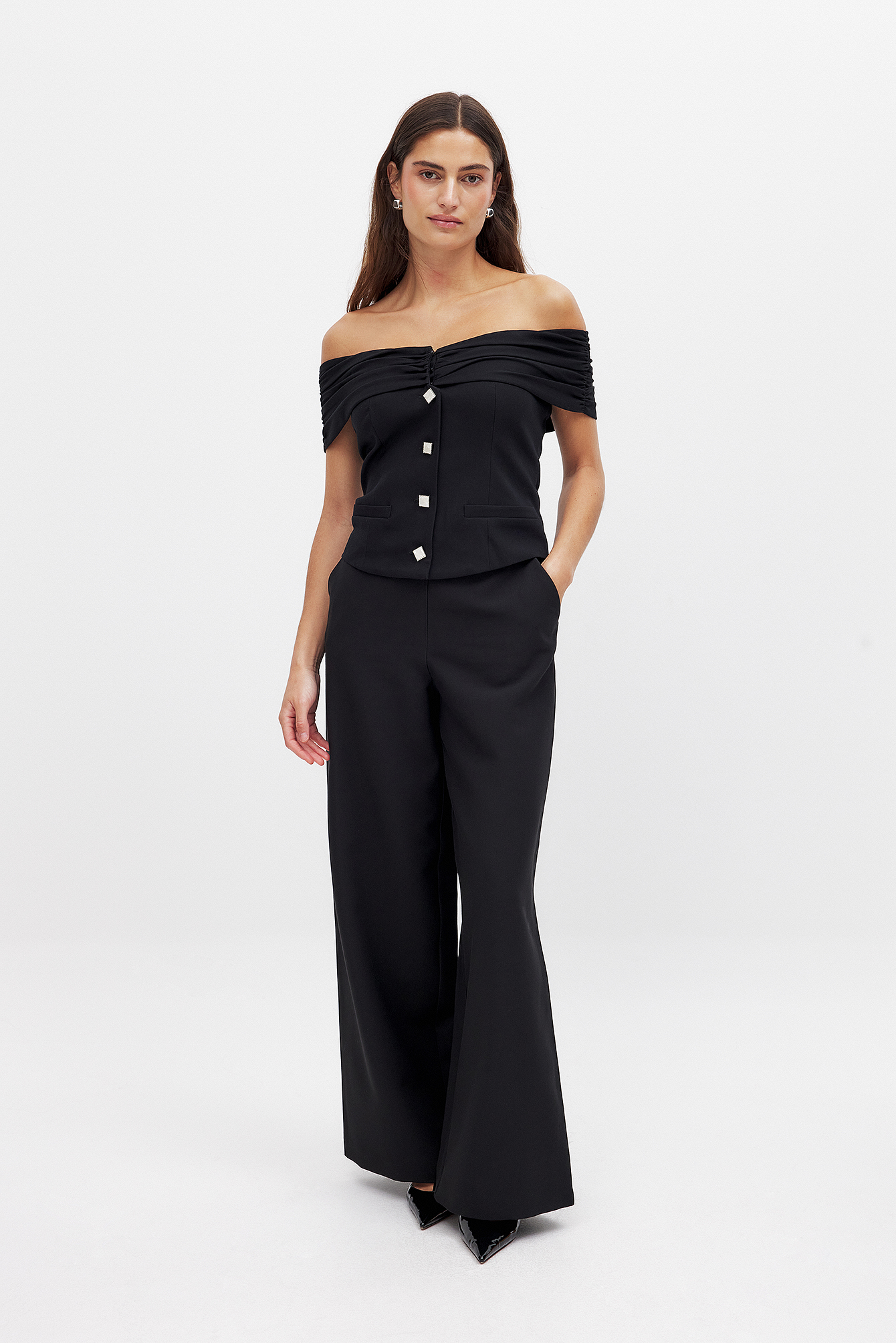 Laura Jade Stone x NA-KD Luftige, lockere Hose mit hoher Taille - Business Hosen - Schwarz - EU 32 - NA-KD / NAKD
