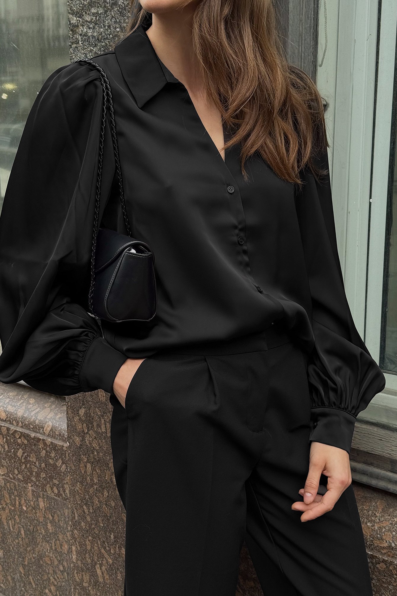 NA-KD Flowy LS Satin Shirt - Shirts - Black - EU 34 - NA-KD / NAKD