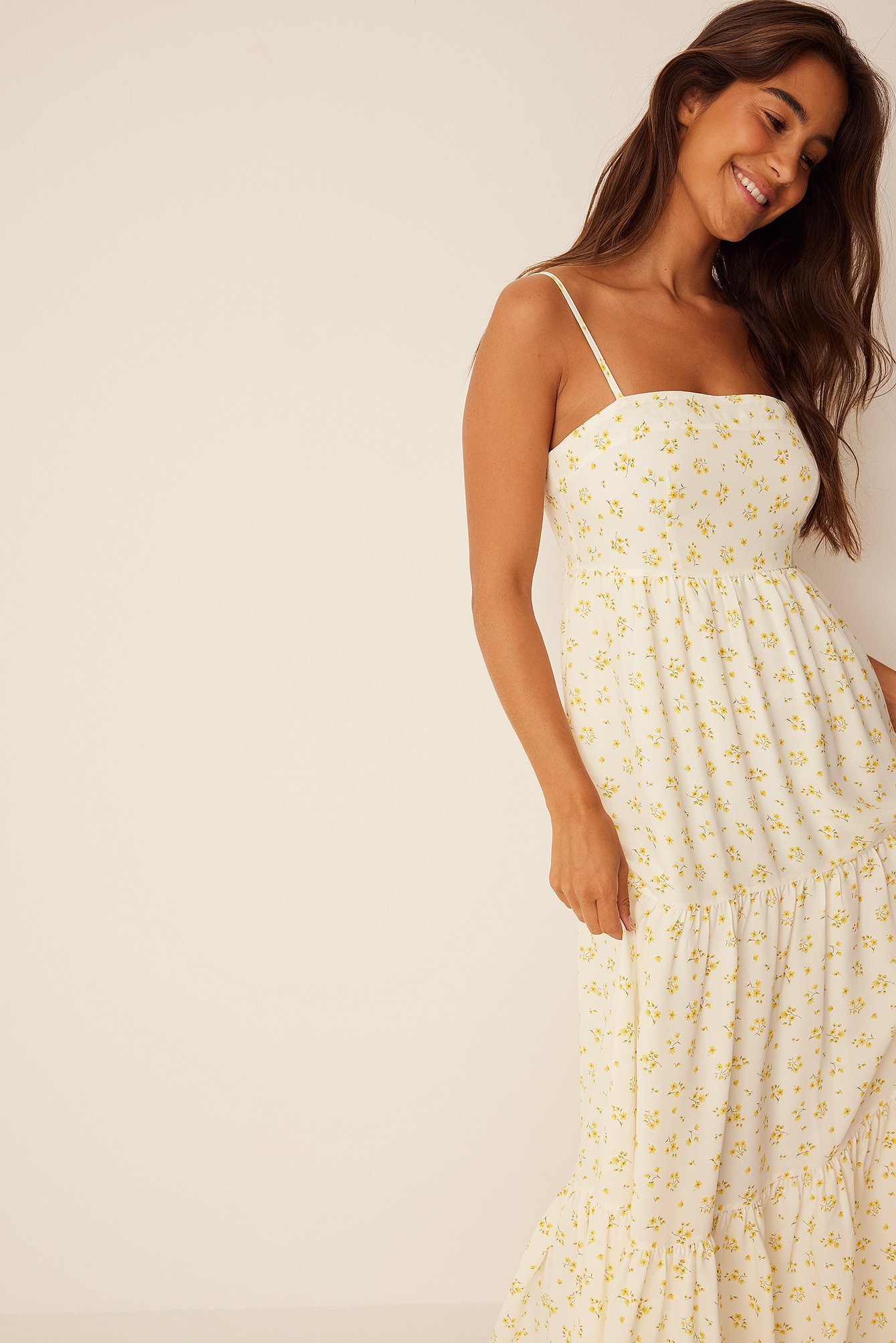 Yellow Flower Print Flowy Maxi Dress