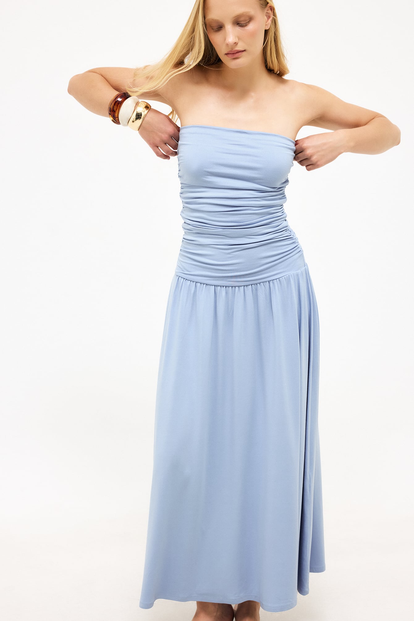 Flowy Tube Maxi Dress Blue | NA-KD