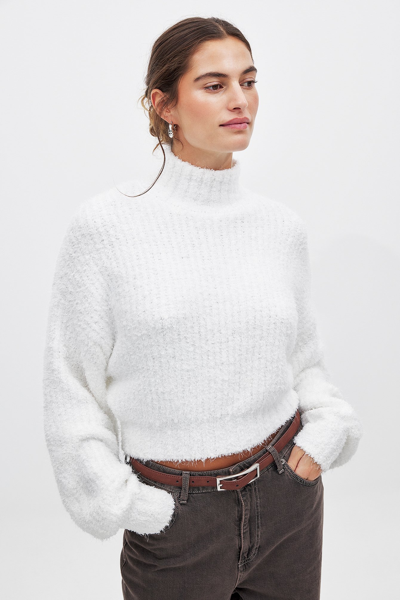 NA-KD Fluffigt stickad tröja med turtleneck - Tungt stickade tröjor - Vit - XX-Large - NA-KD / NAKD