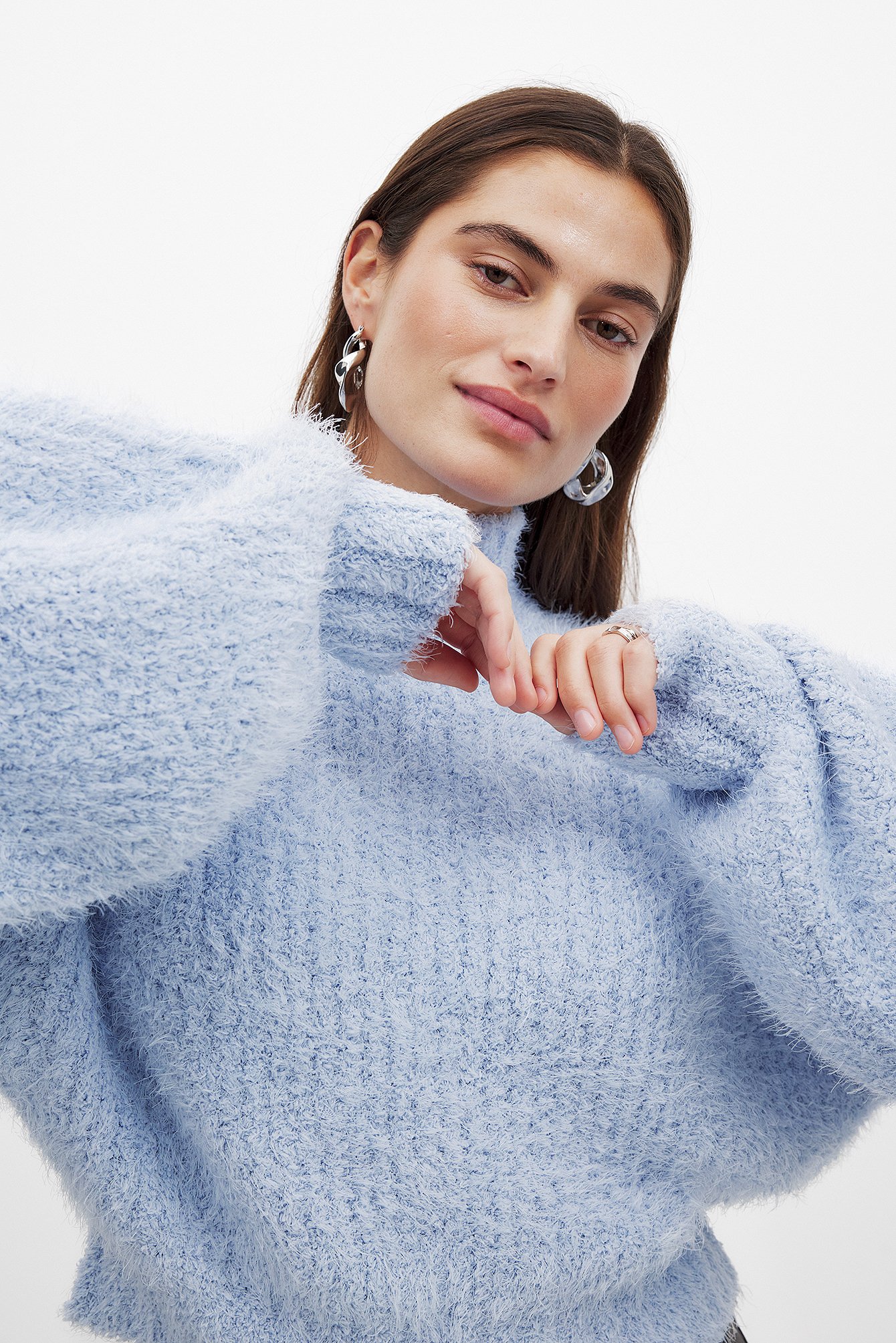 NA-KD Flauschiger Strickpullover mit Rollkragen - Grobstrickpullover - Blau - X-Small - NA-KD / NAKD