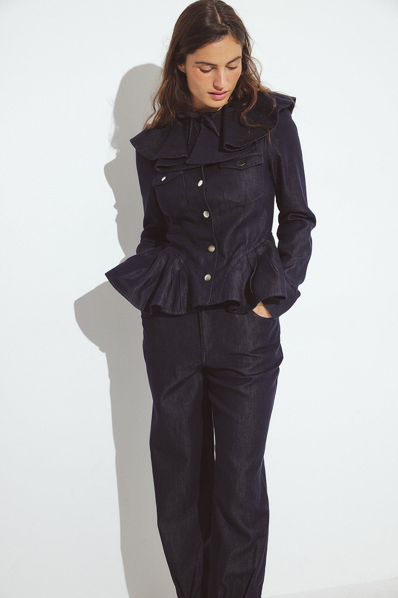 NA-KD ART Flounce Collar Denim Blouse- - Blouses - Blue - EU 38 - NA-KD / NAKD