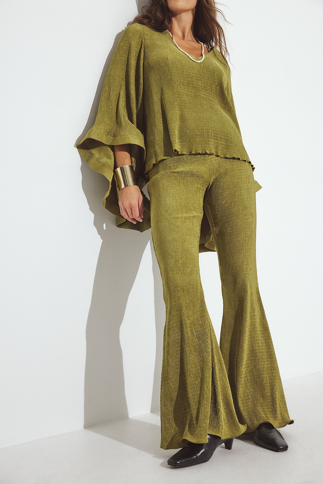 NA-KD ART Flounce Detail Pants - Flared Pants - Green - EU 34 - NA-KD / NAKD