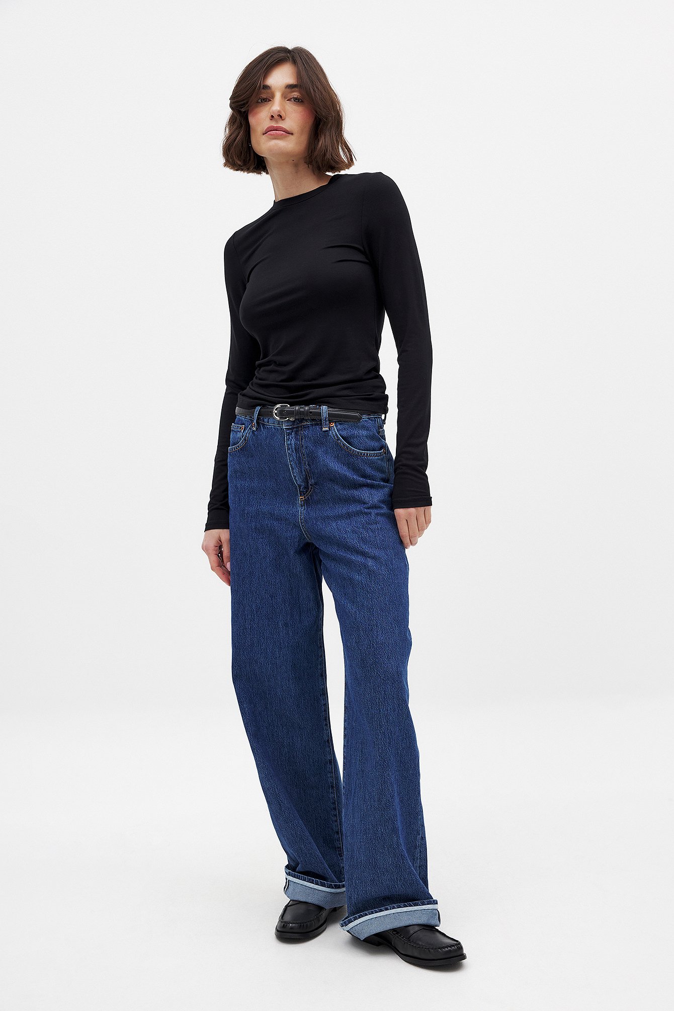 NA-KD Lösa jeans med uppvikt nederkant - Baggy jeans - Blå - EU 32 - NA-KD / NAKD