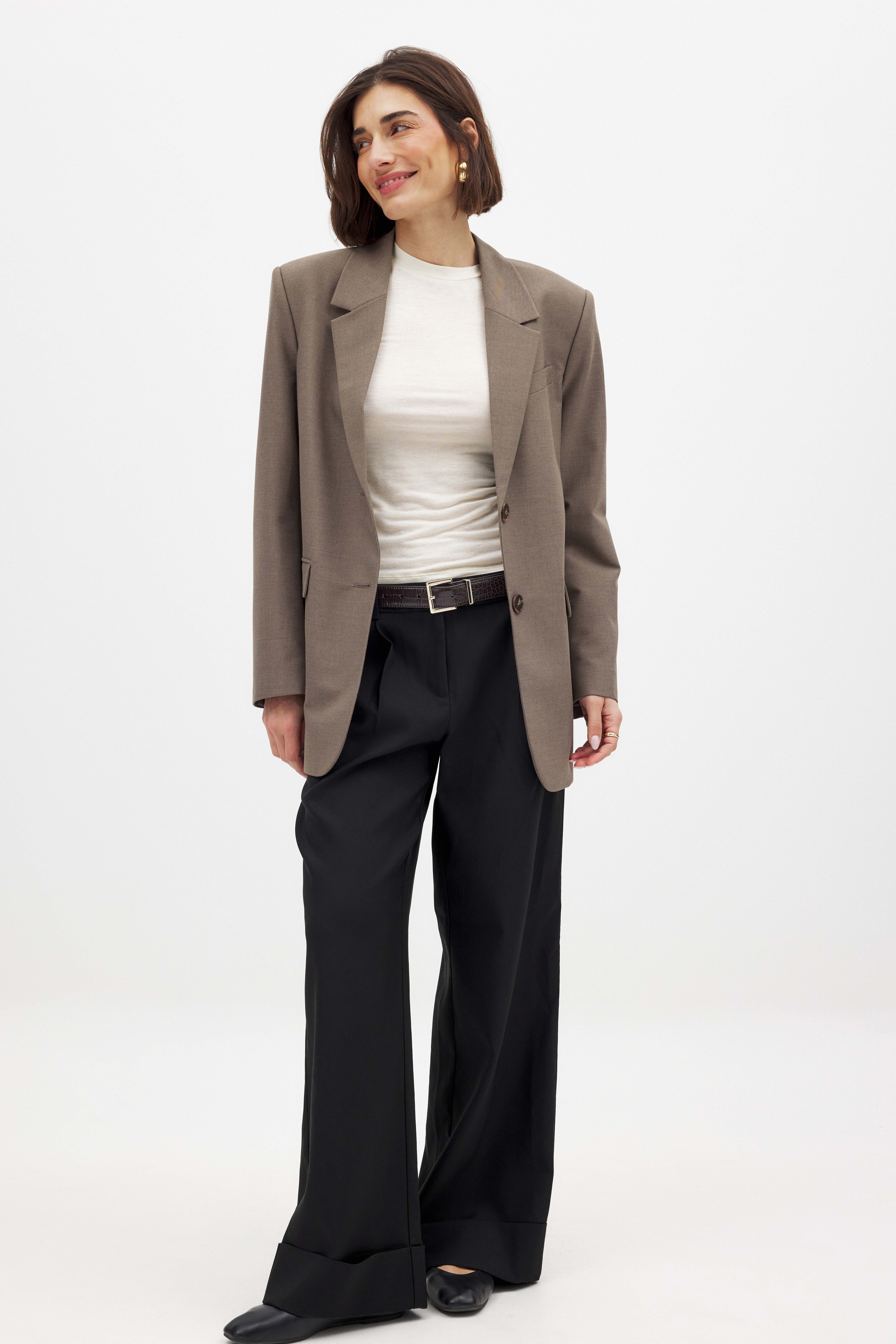 NA-KD Fold up Wide Mid Waist Pants - Work Trousers - Black - EU 32 - NA-KD / NAKD