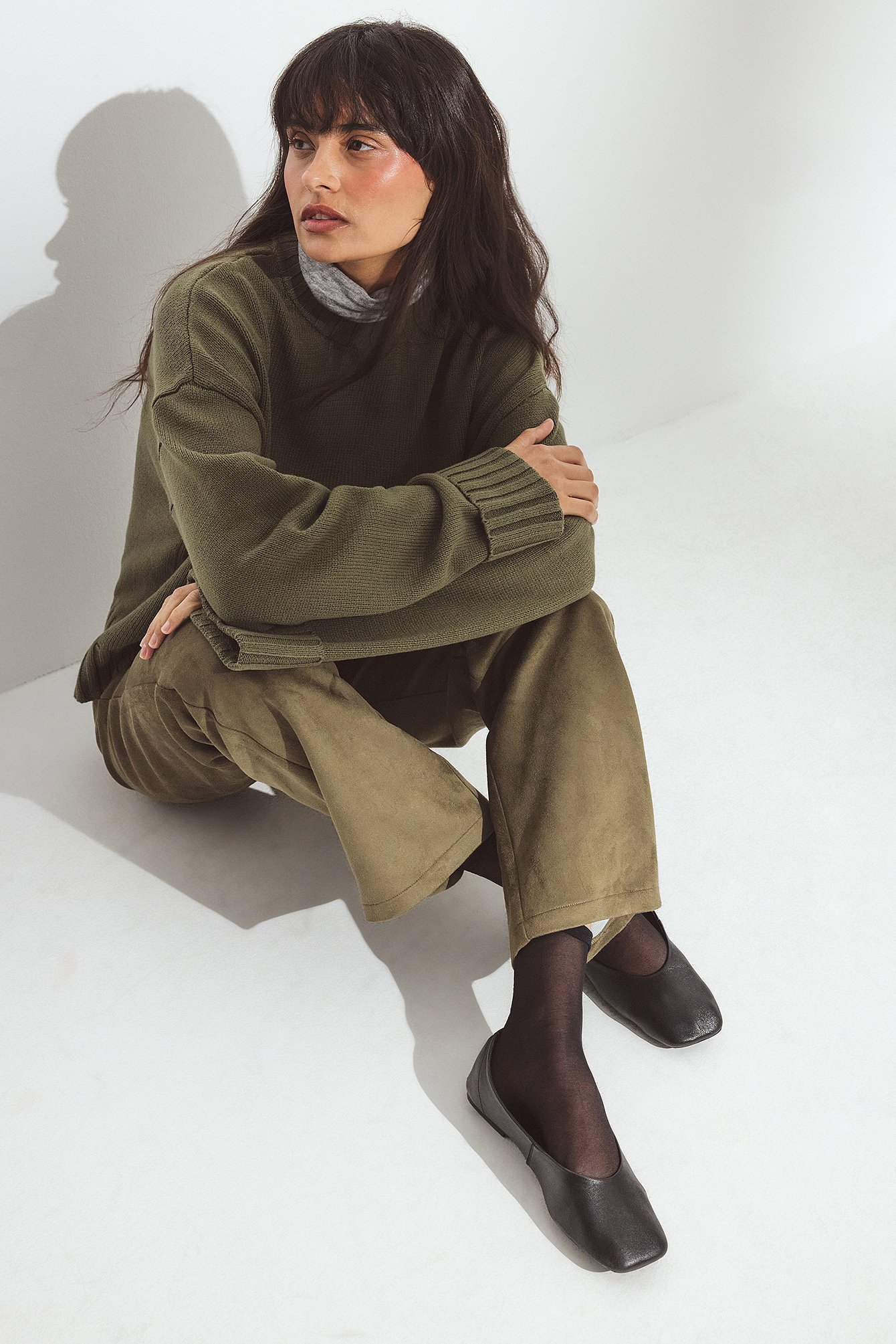 NA-KD Strickpullover mit gefalteten Ärmeln - Oversize Pullover - Grün - S (EU 34-36) - NA-KD / NAKD
