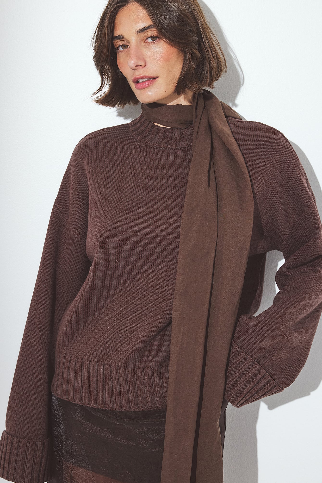 Knitted folded sleeve sweater