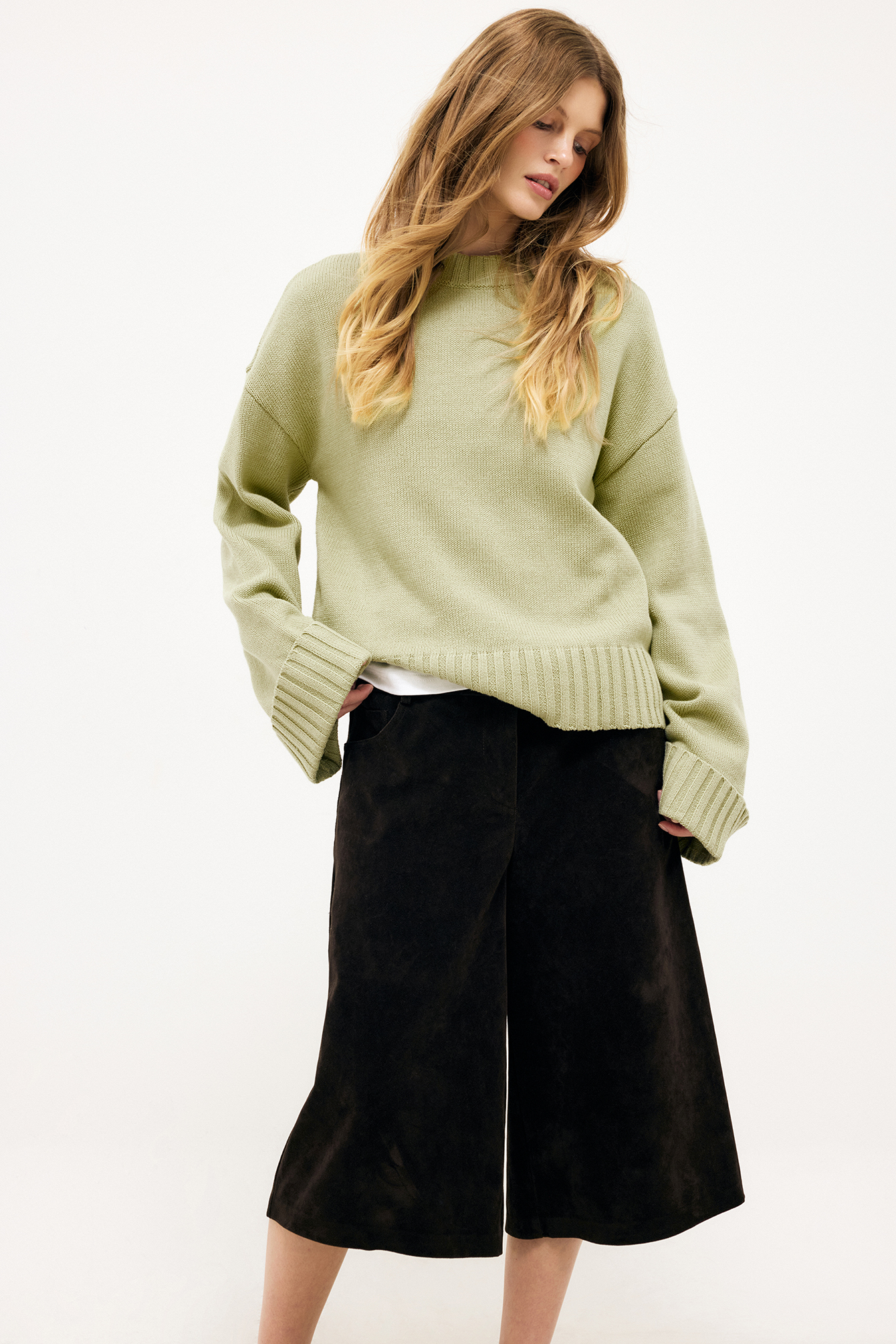 Folded Sleeve Knitted Sweater - Oversized Sweaters - Green - M - NA-KD / NAKD