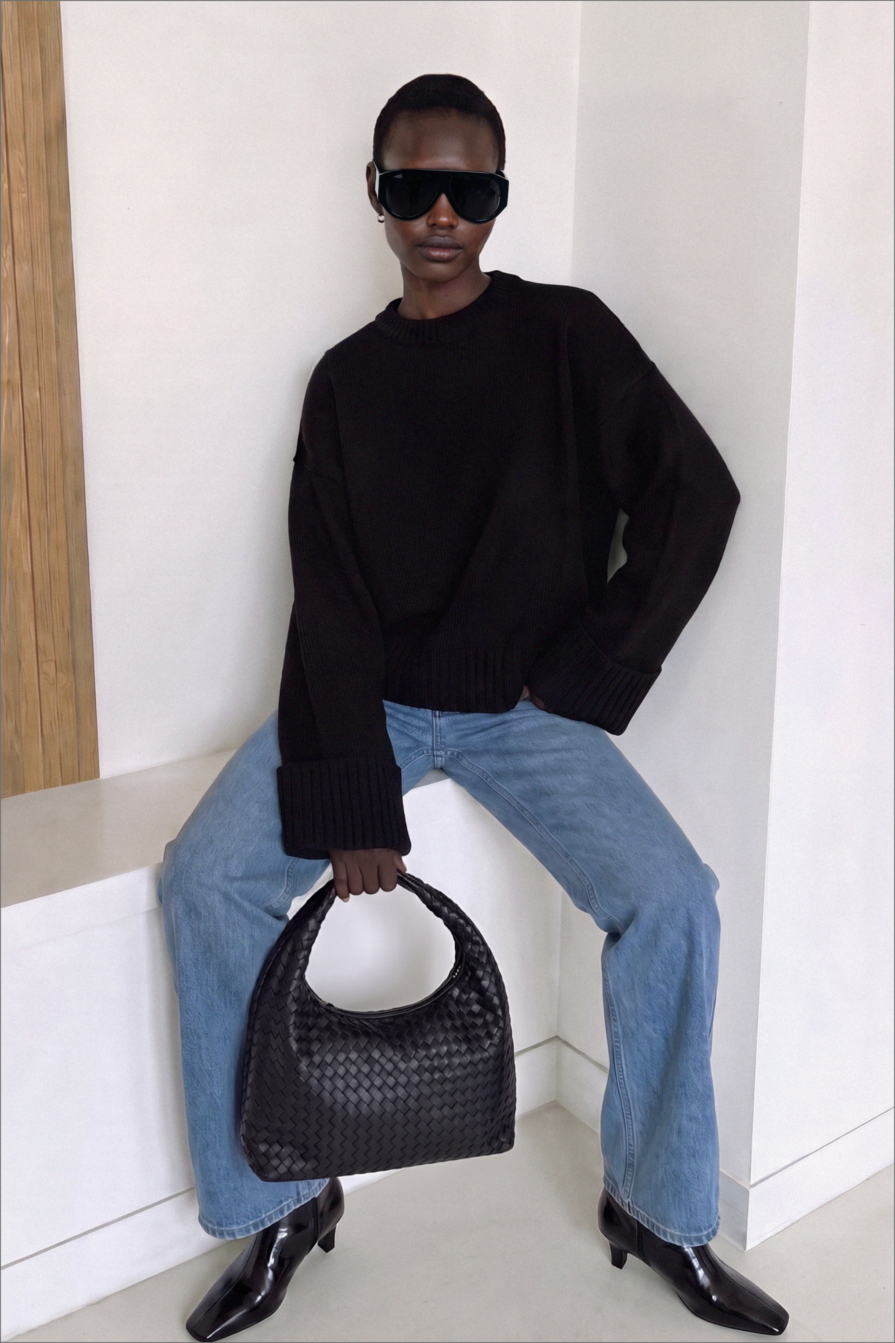 Folded Sleeve Knitted Sweater Black | NA-KD