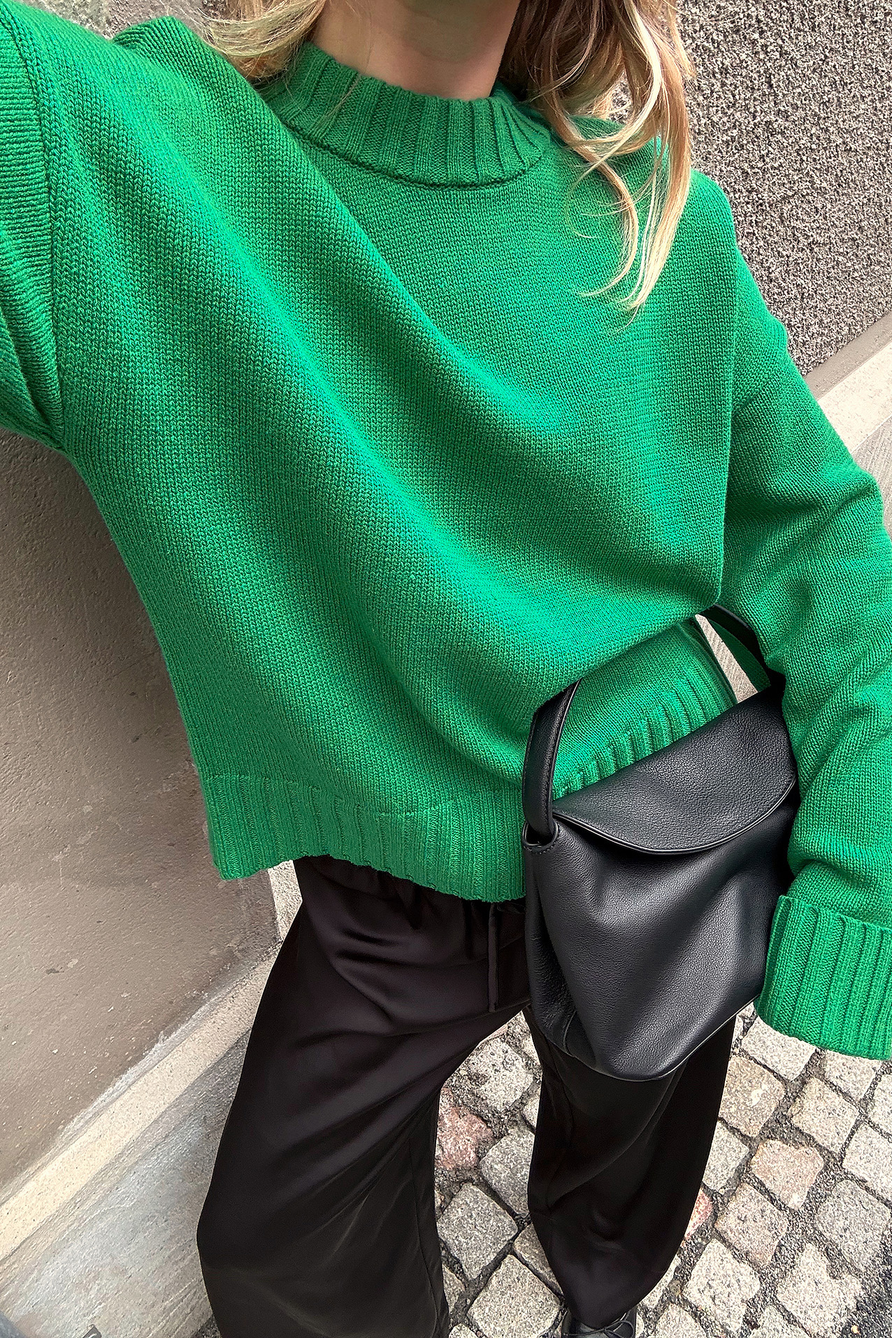 Folded Sleeve Knitted Sweater - Oversized Sweaters - Green - L - NA-KD / NAKD