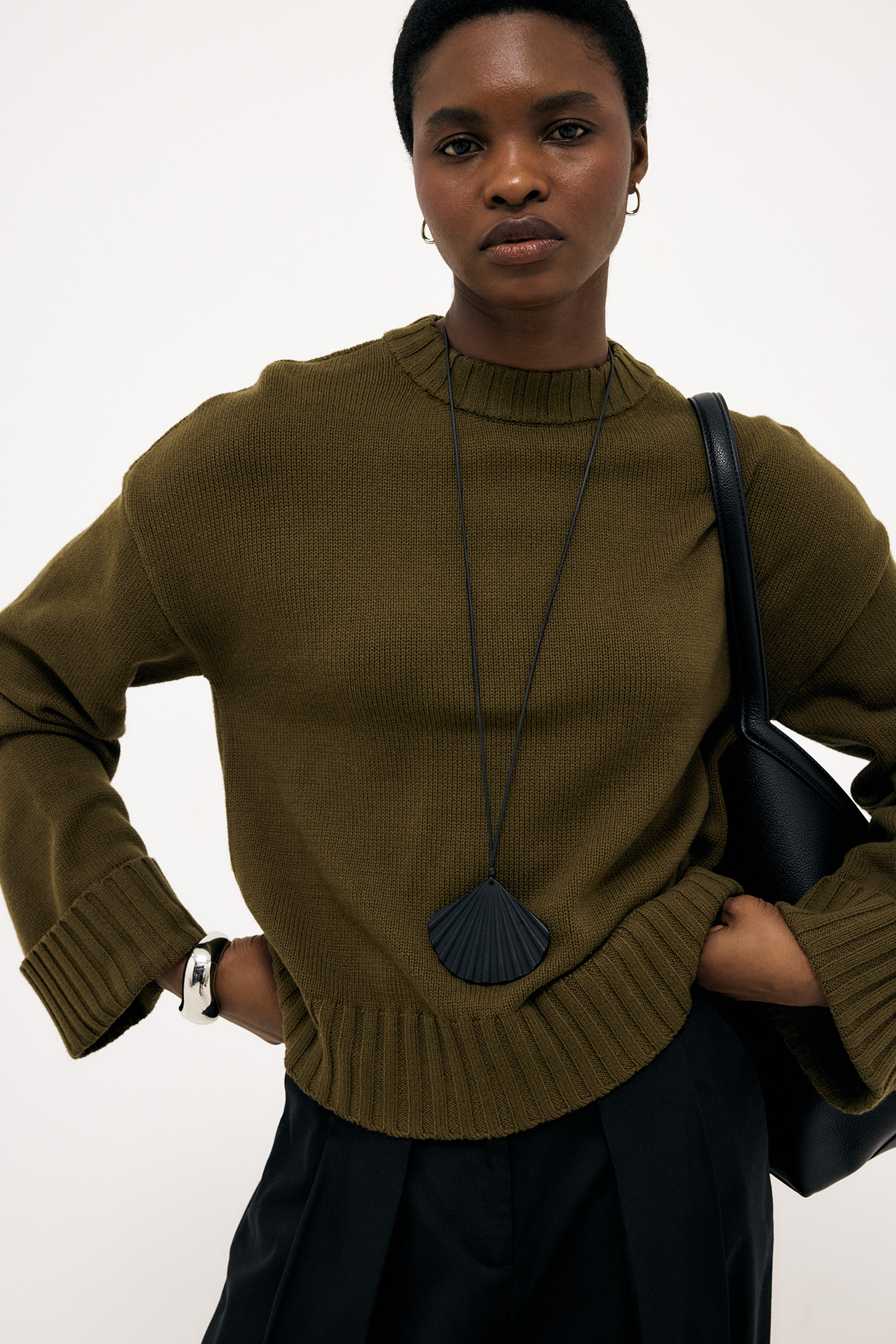 Folded Sleeve Knitted Sweater Green | NA-KD