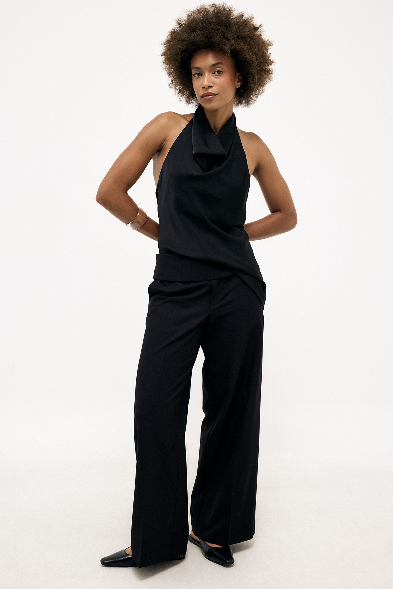Folded waistband wide pants black — byxor med fickor från NA-KD