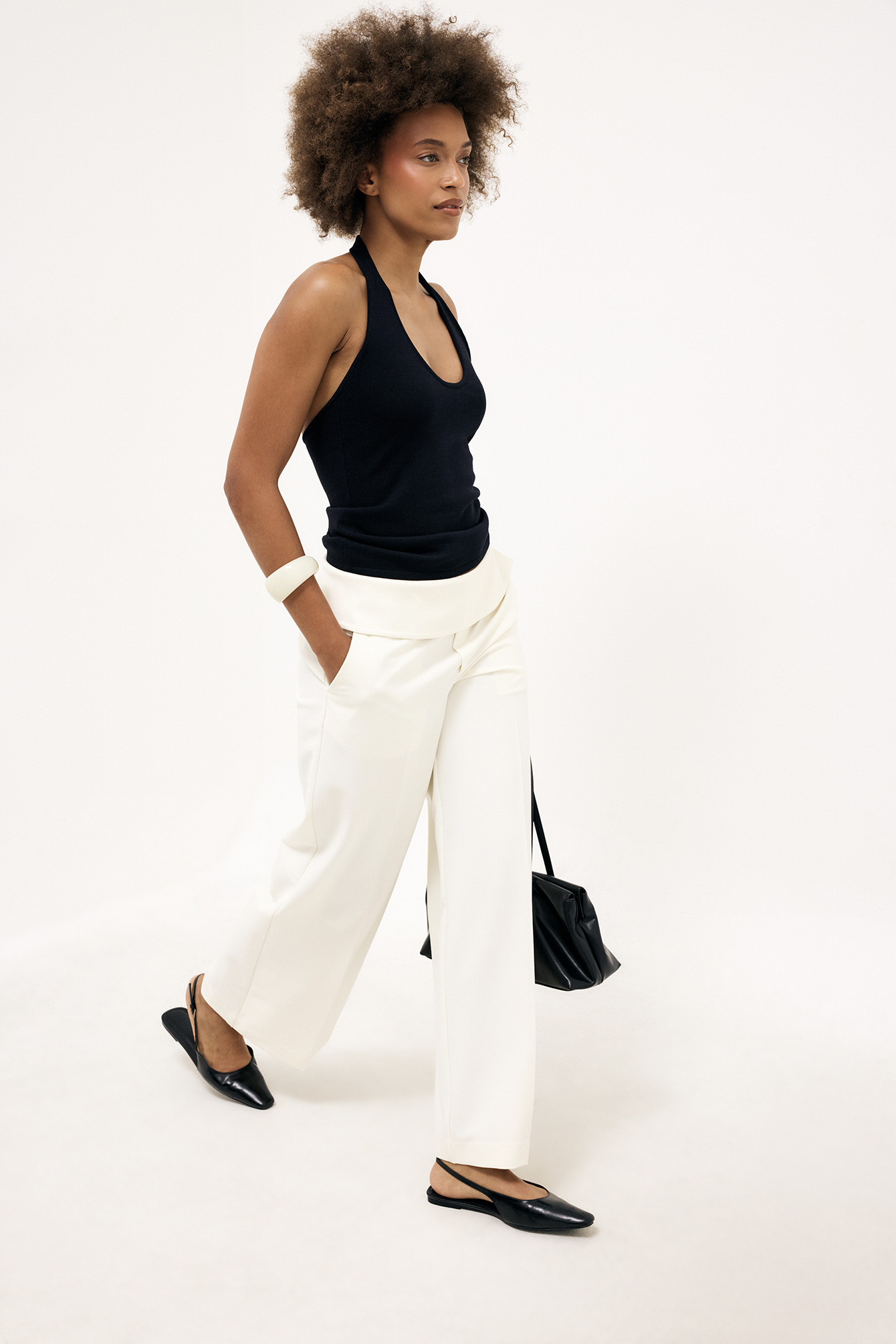 Folded waistband wide pants offwhite — byxor med fickor från NA-KD