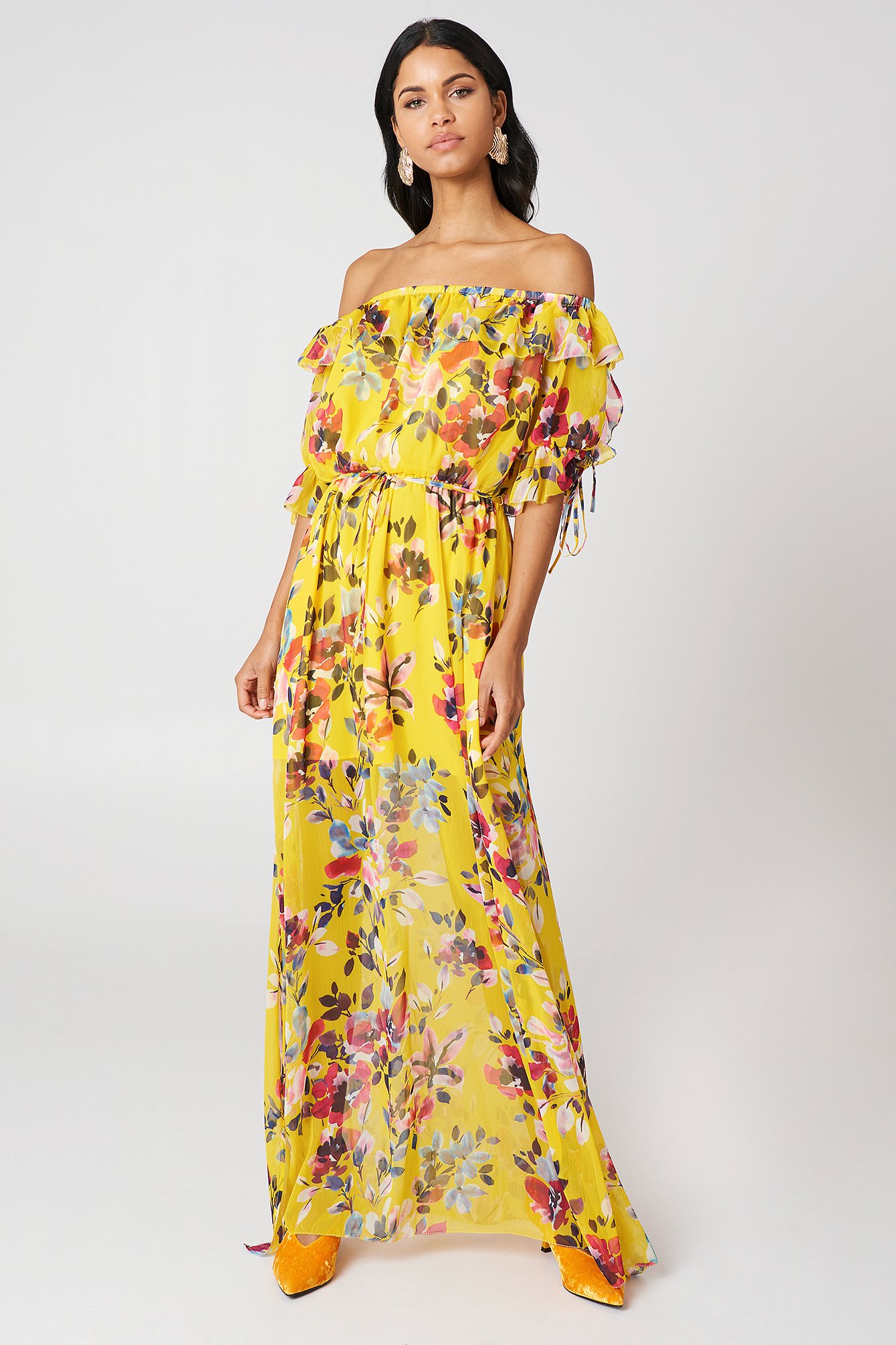FRENCH CONNECTION LINOSA MAXI DRESS - MULTICOLOR, YELLOW