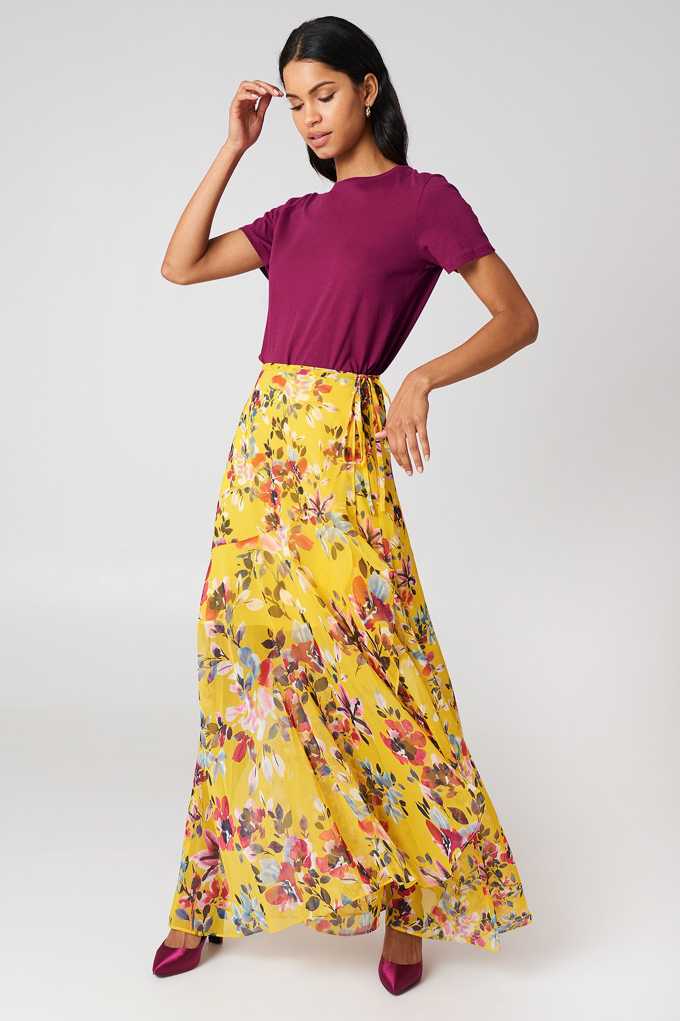 Toni Pleated Maxi Skirt Yellow Floral | lupon.gov.ph
