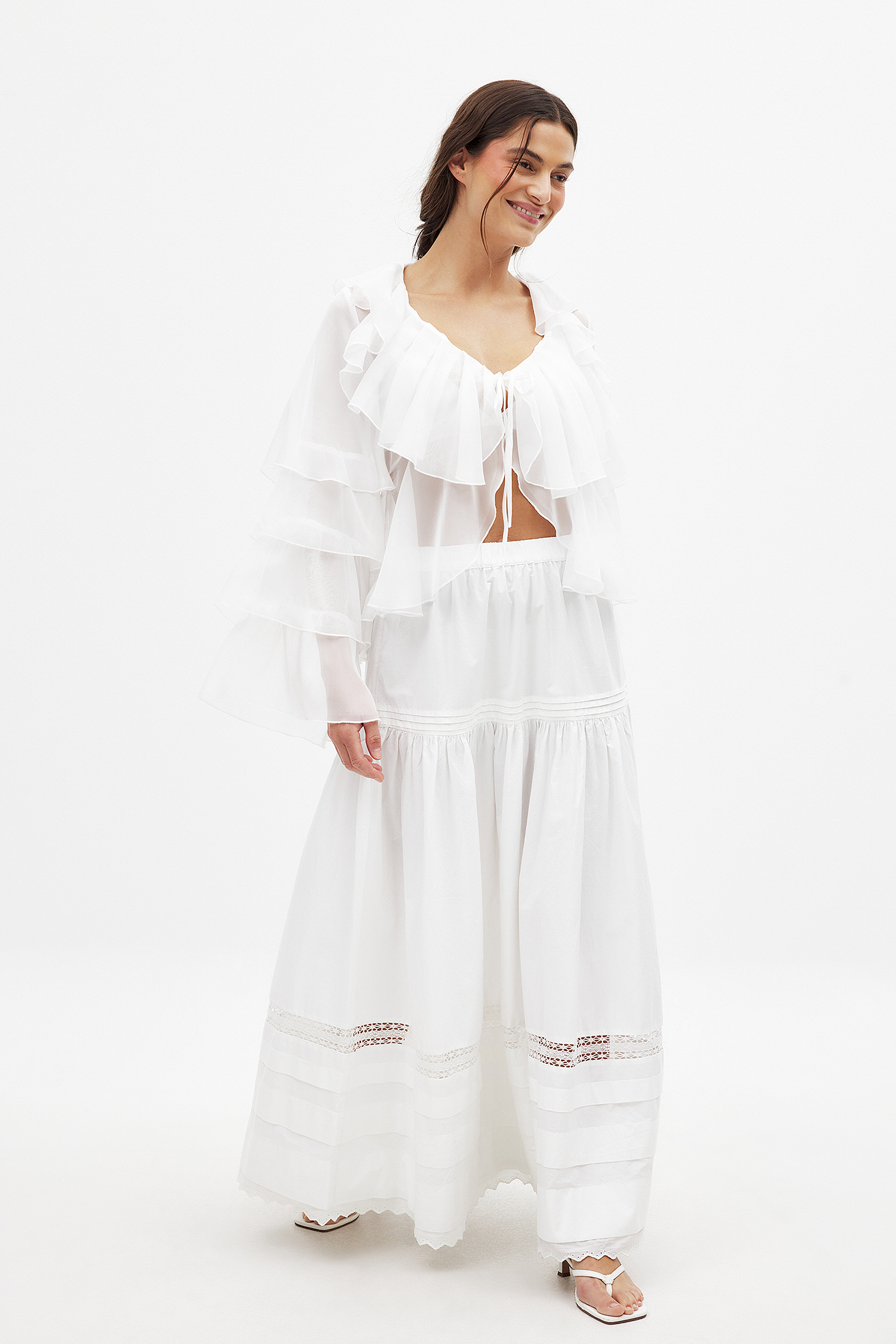 Frills Top - Long Sleeve Tops - Offwhite - EU 36 - NA-KD / NAKD