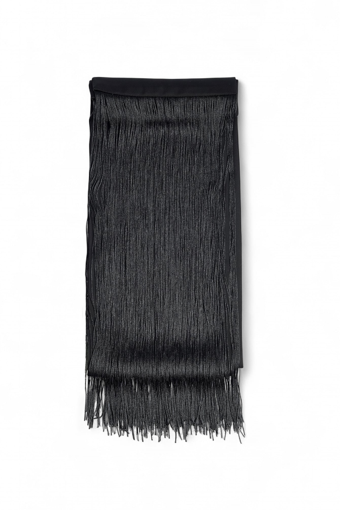 Black Fringe Detail Satin Scarf
