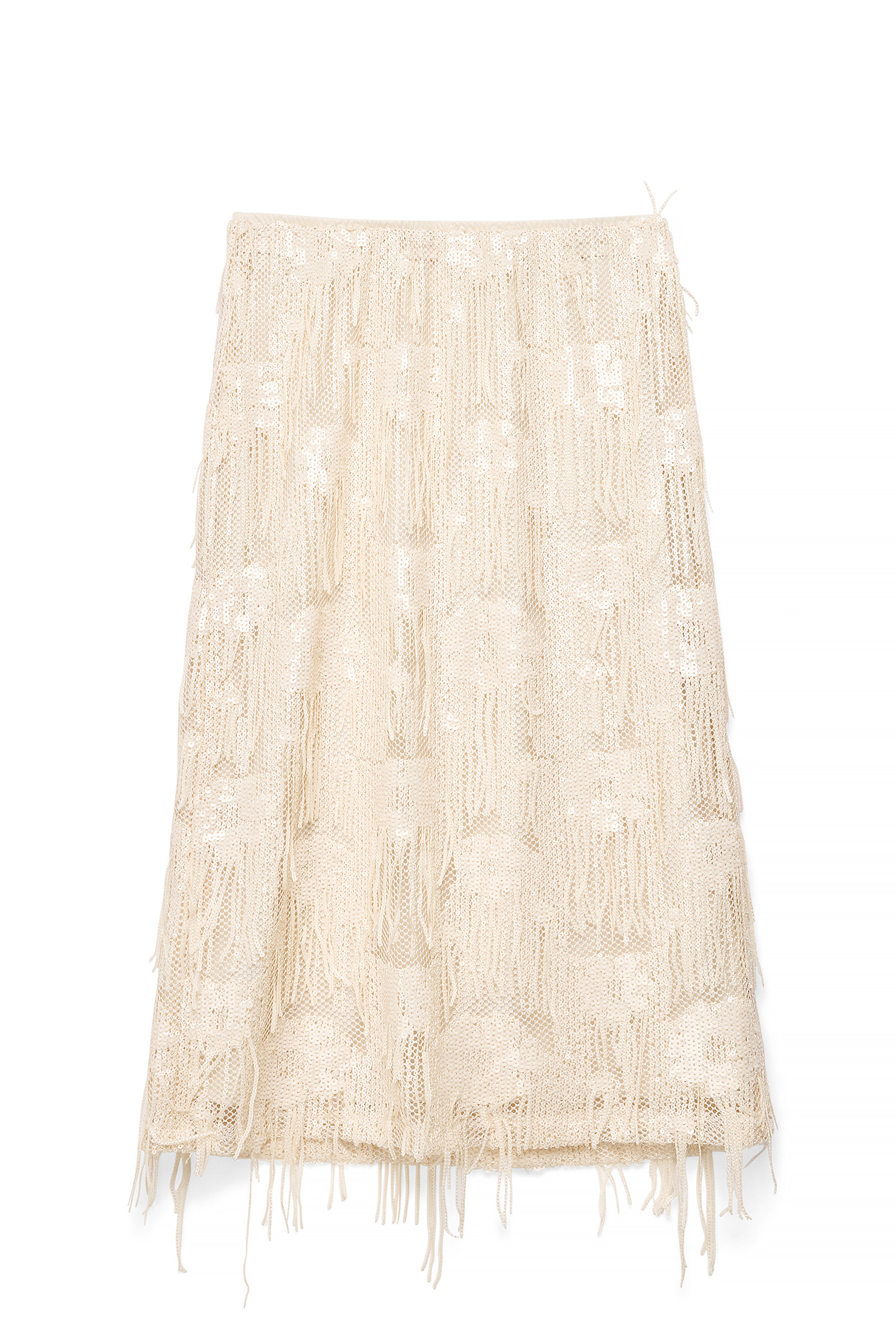 Champagne Fringe Sequin Midi Skirt
