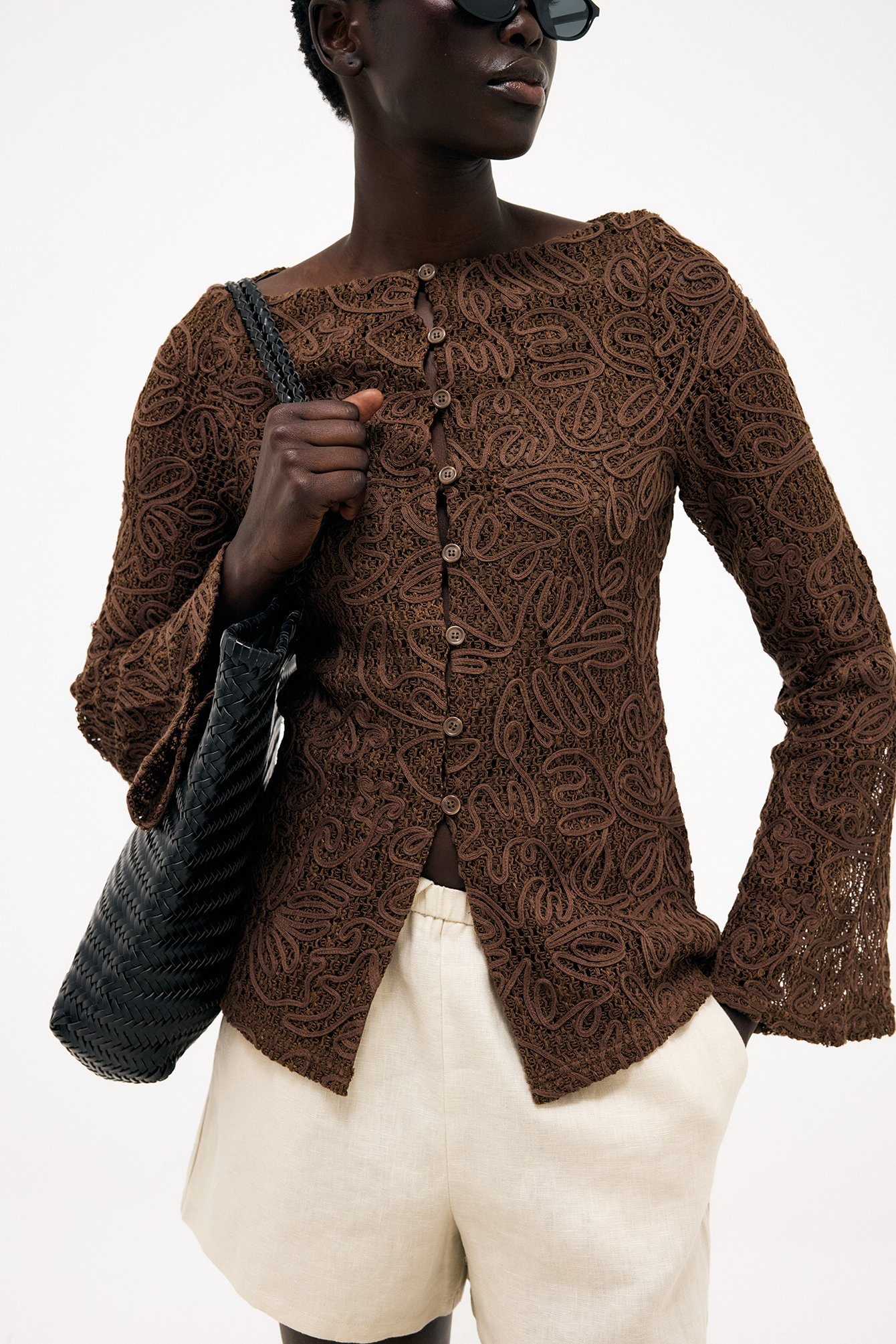 Top de ganchillo con botones frontales - Camisetas de manga larga - Brown - XS - NA-KD / NAKD