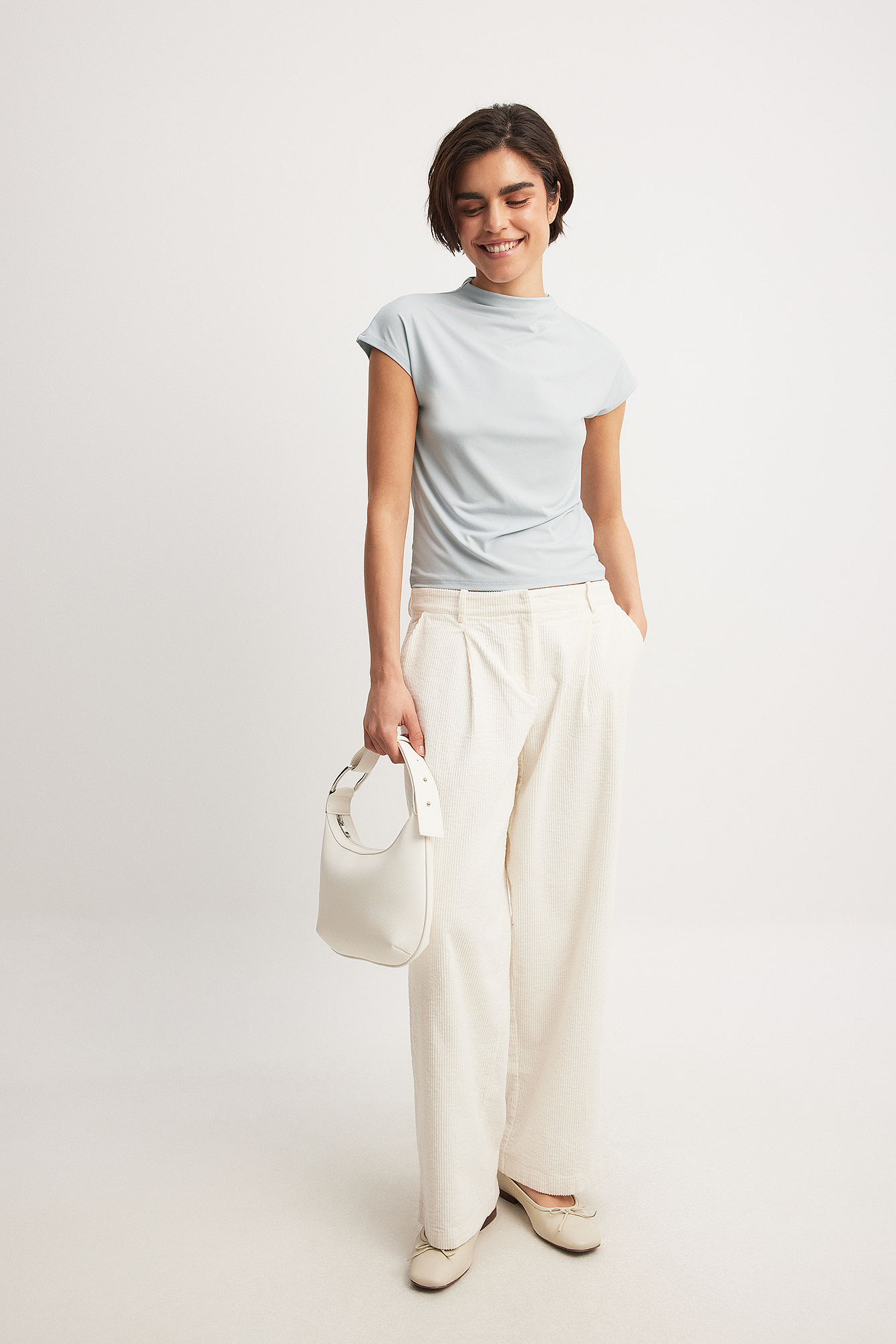 NA-KD Funnel Neck Cap Sleeve Top - Summer Tops - Grey - XX-Small - NA-KD / NAKD