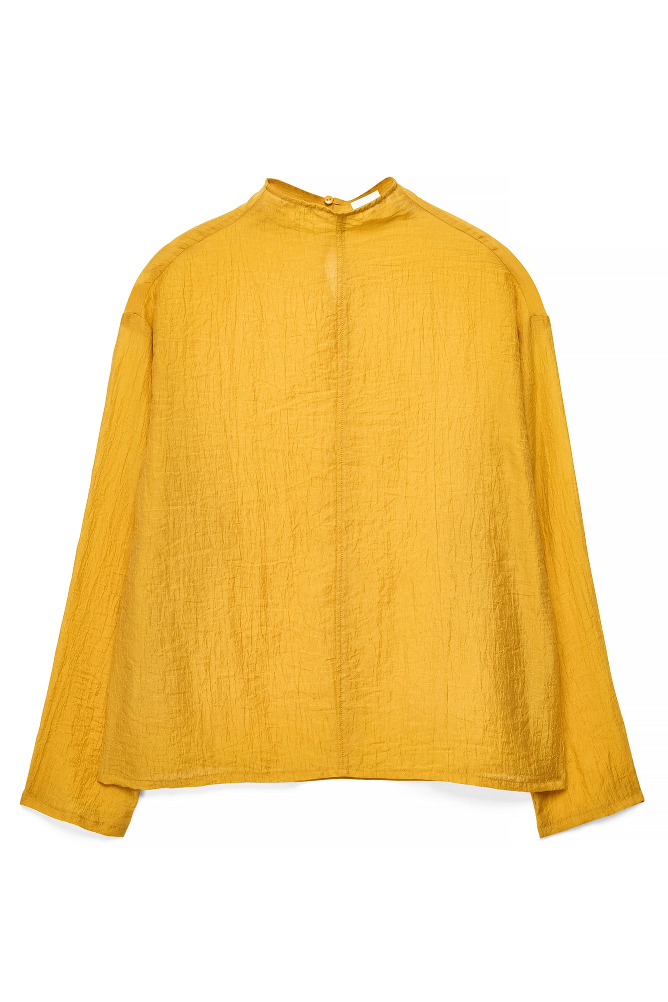 Mustard Funnel Neck Seam Detail Crinkle Top