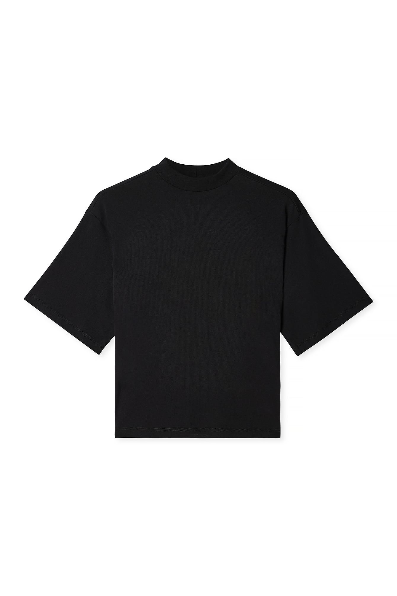 Black Funnel Neck Shaped Cotton T-shirt