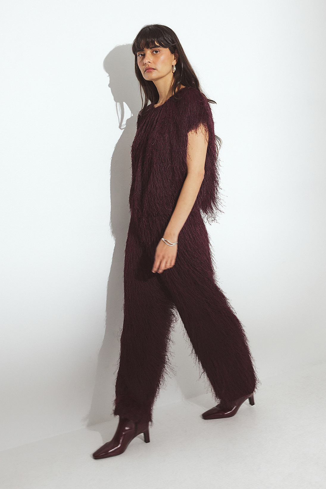 Erica Kvam x NA-KD Fuzzy Loose Mid Waist Pants - Straight Leg Pants - Purple - EU 36 - NA-KD / NAKD