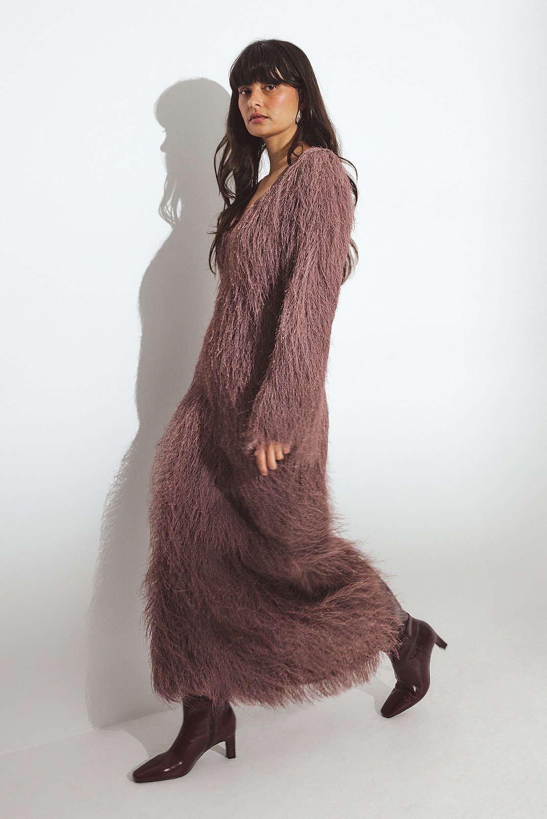 Erica Kvam x NA-KD Fuzzy Maxi Dress - Long Sleeve Maxi Dresses - Purple - XS (EU 32) - NA-KD / NAKD