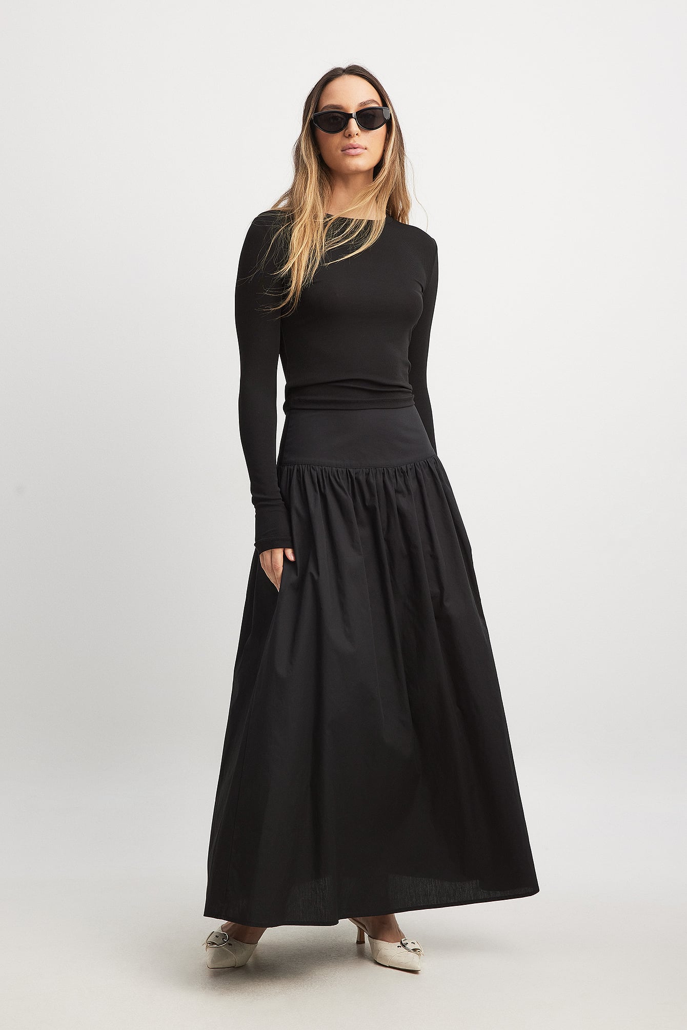 Gathered Maxi Cotton Skirt - Maxi Skirts - Black - EU 32 - NA-KD / NAKD