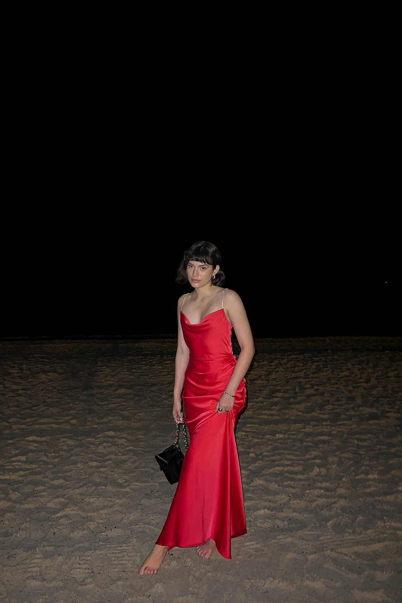 Red Satijnen maxi-jurk