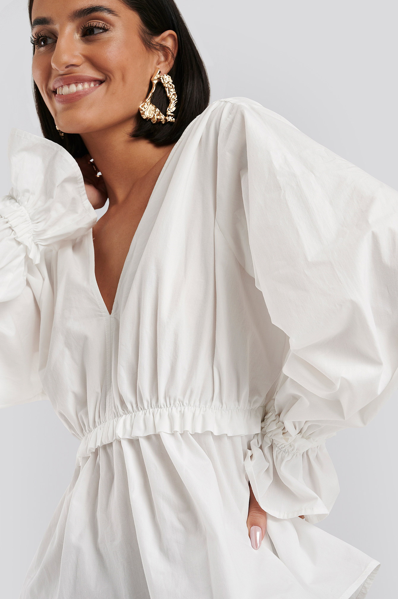 Gathered Puff Sleeve Blouse White | na 