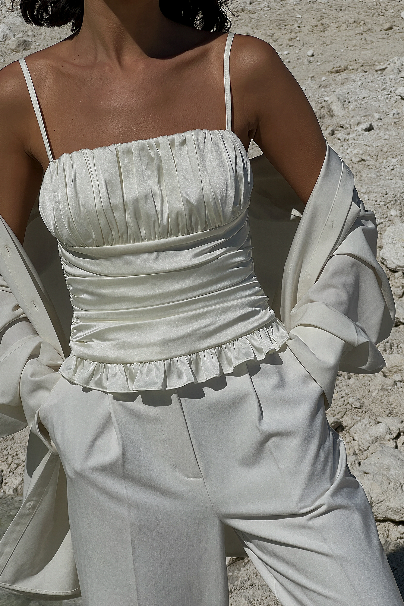 Gathered Satin Top Offwhite | na-kd.com