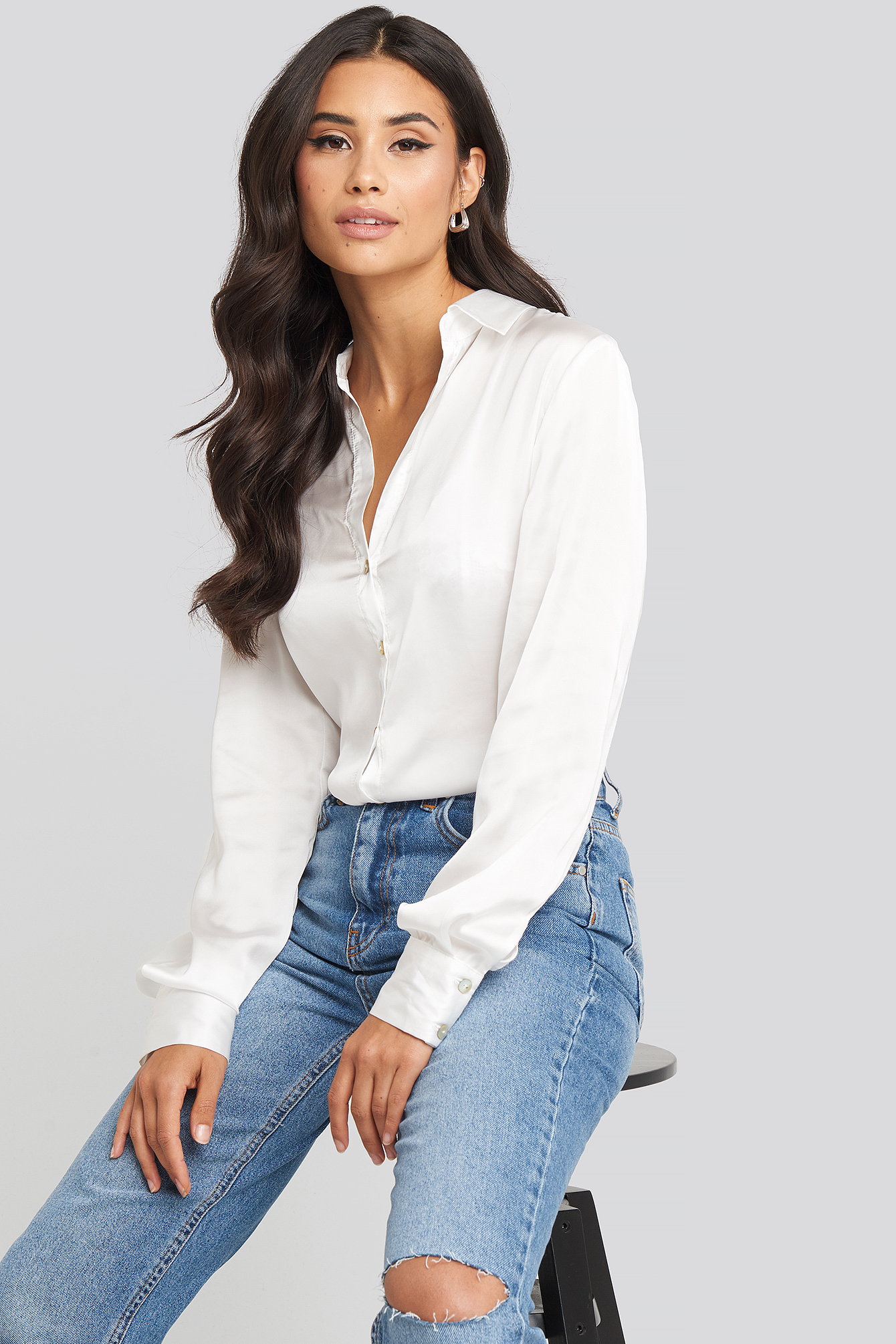 Satin Look Shirt White