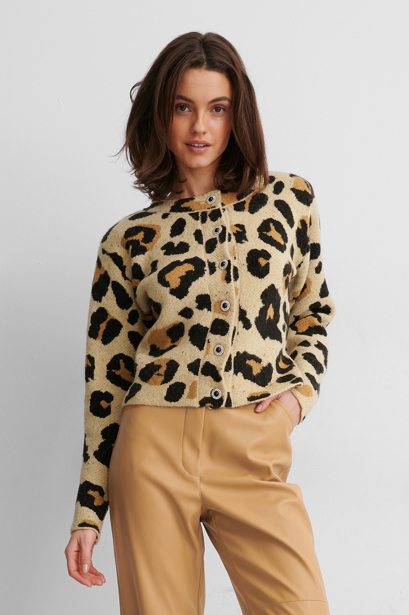Leopard Glitter Button Cardigan