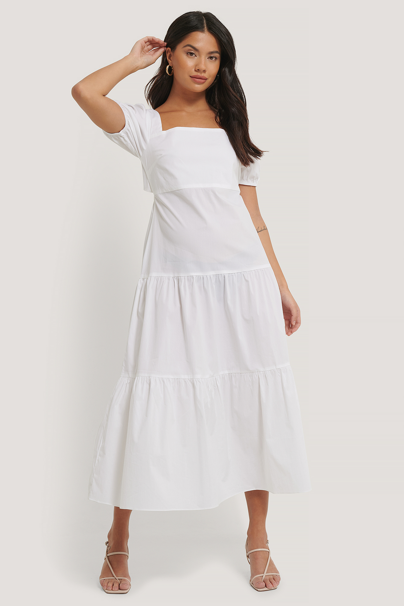 Tiered Puff Sleeve Tie Back Dress White | na-kd.com