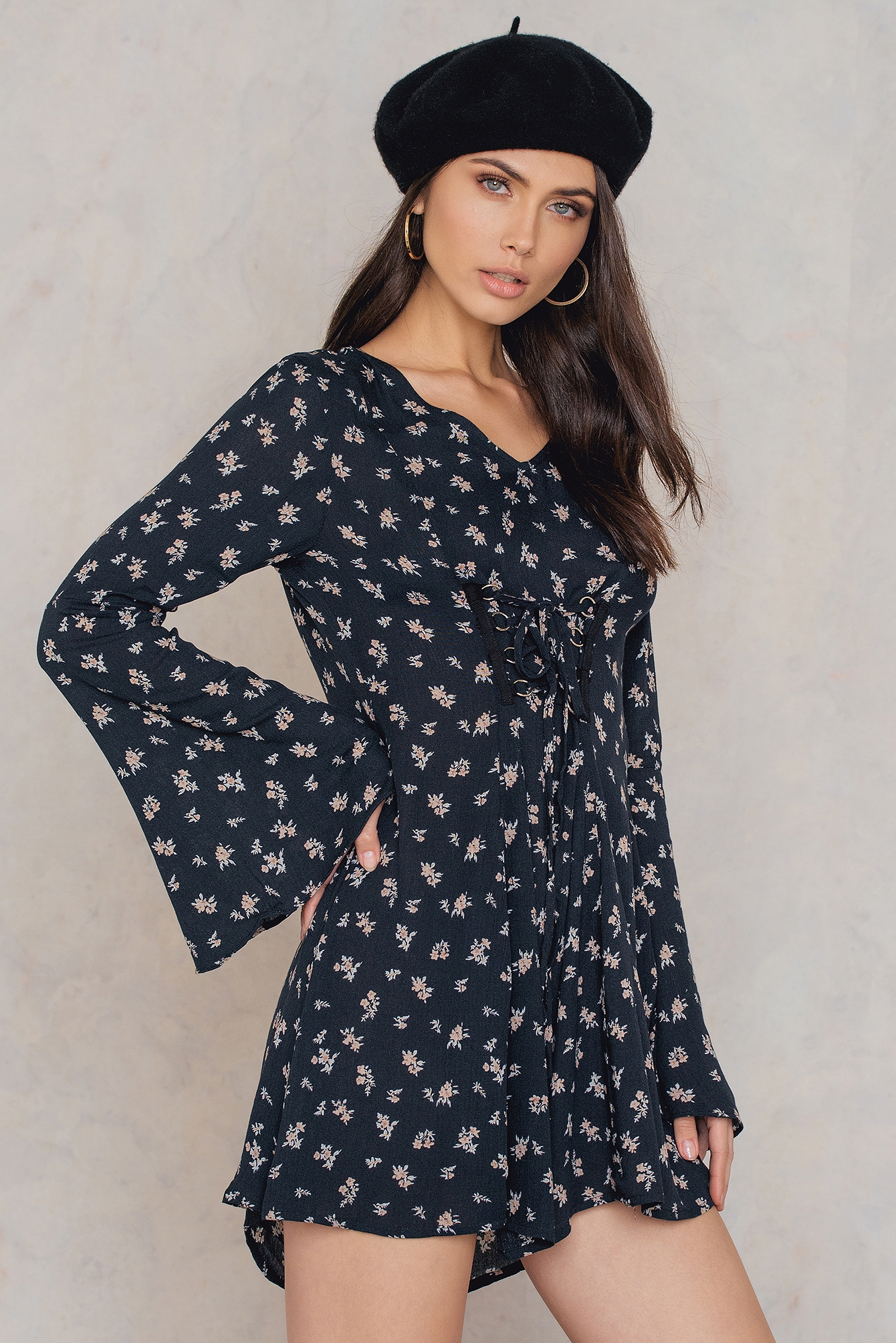 Wide Sleeve Dress Blå