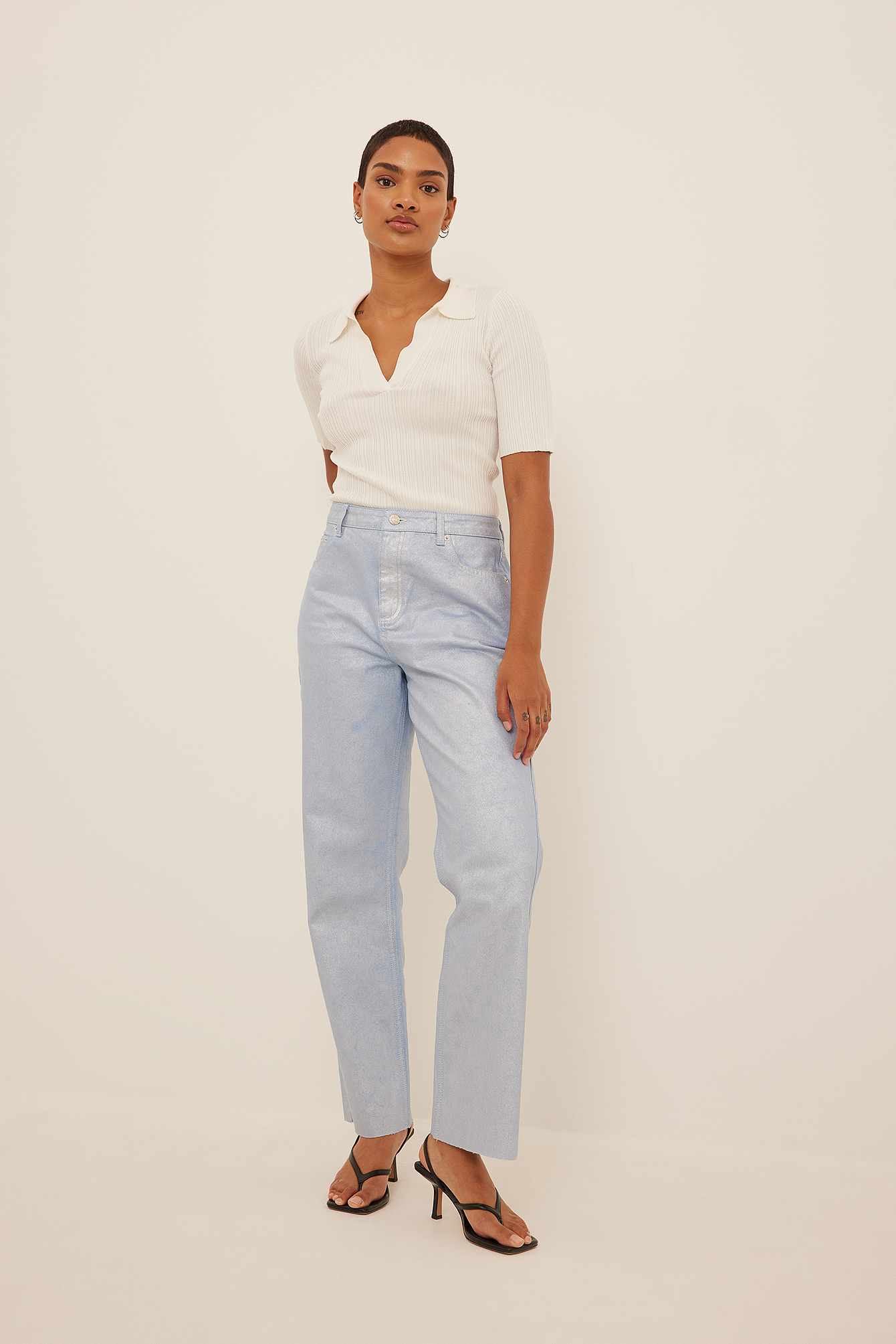 Glitter High Waist Straight Jeans Azul | na-kd.com