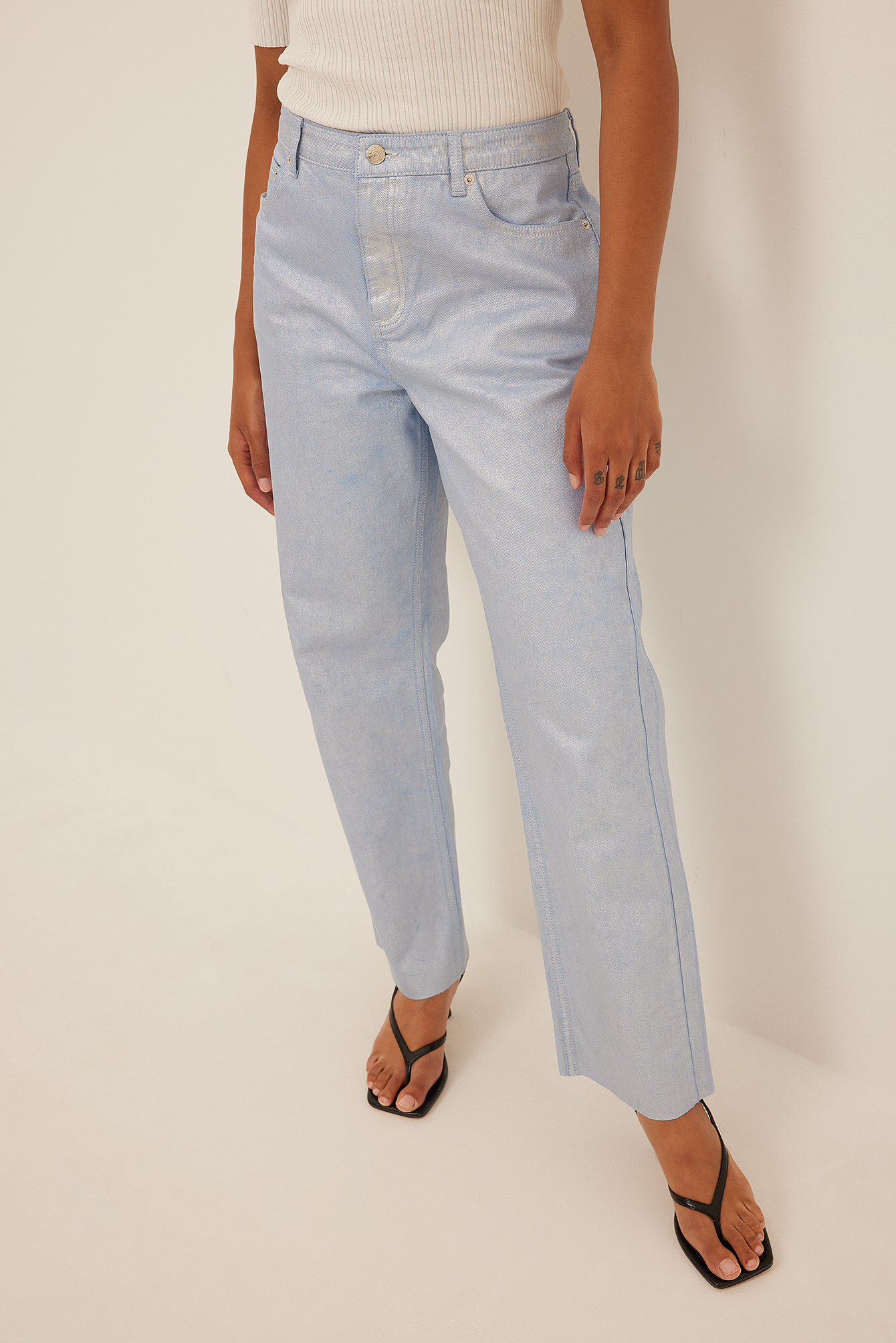 Glitter High Waist Straight Jeans Blauw