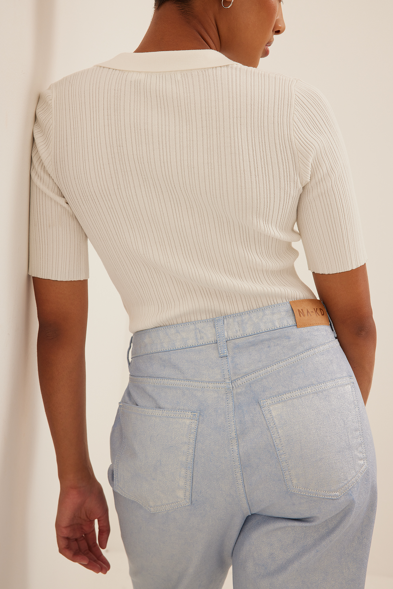 Glitter High Waist Straight Jeans Blauw